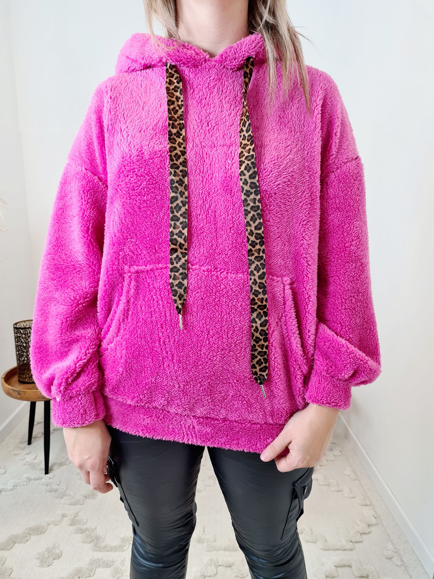 HOODIE ROSIE TEDDY PINK Sweater Kapuze Made in Italy 34-42 Longsleeve Pullover LEO versch. Farben HOODIE ROSIE TEDDY PINK Sweater Kapuze Made in Italy 34-42 Longsleeve Pullover LEO versch. Farben
