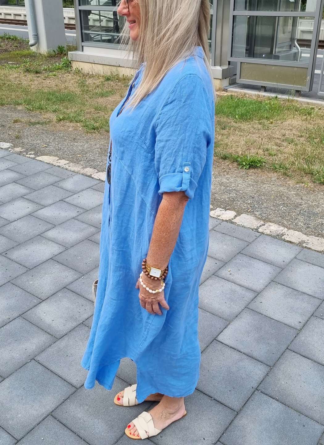 LINEN DESS WILMA DENIM BLAU 34-42 Made in Italy Leinen Kleid Long Bluse Mantel LINEN DESS WILMA DENIM BLAU 34-42 Made in Italy Leinen Kleid Long Bluse Mantel