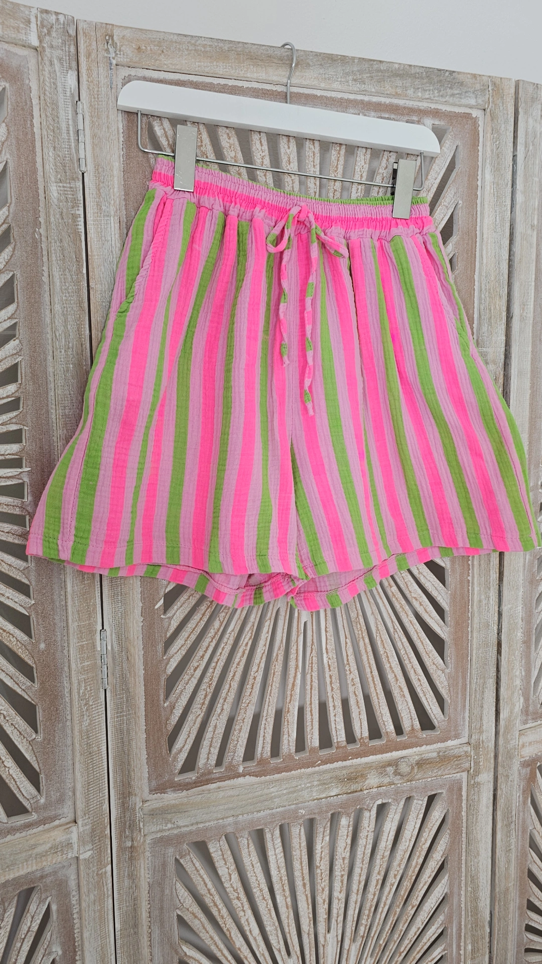 BASIC MUSSELIN STREIFEN SHORTS GINA 34 - 42 Made in Italy BOHO BEACH