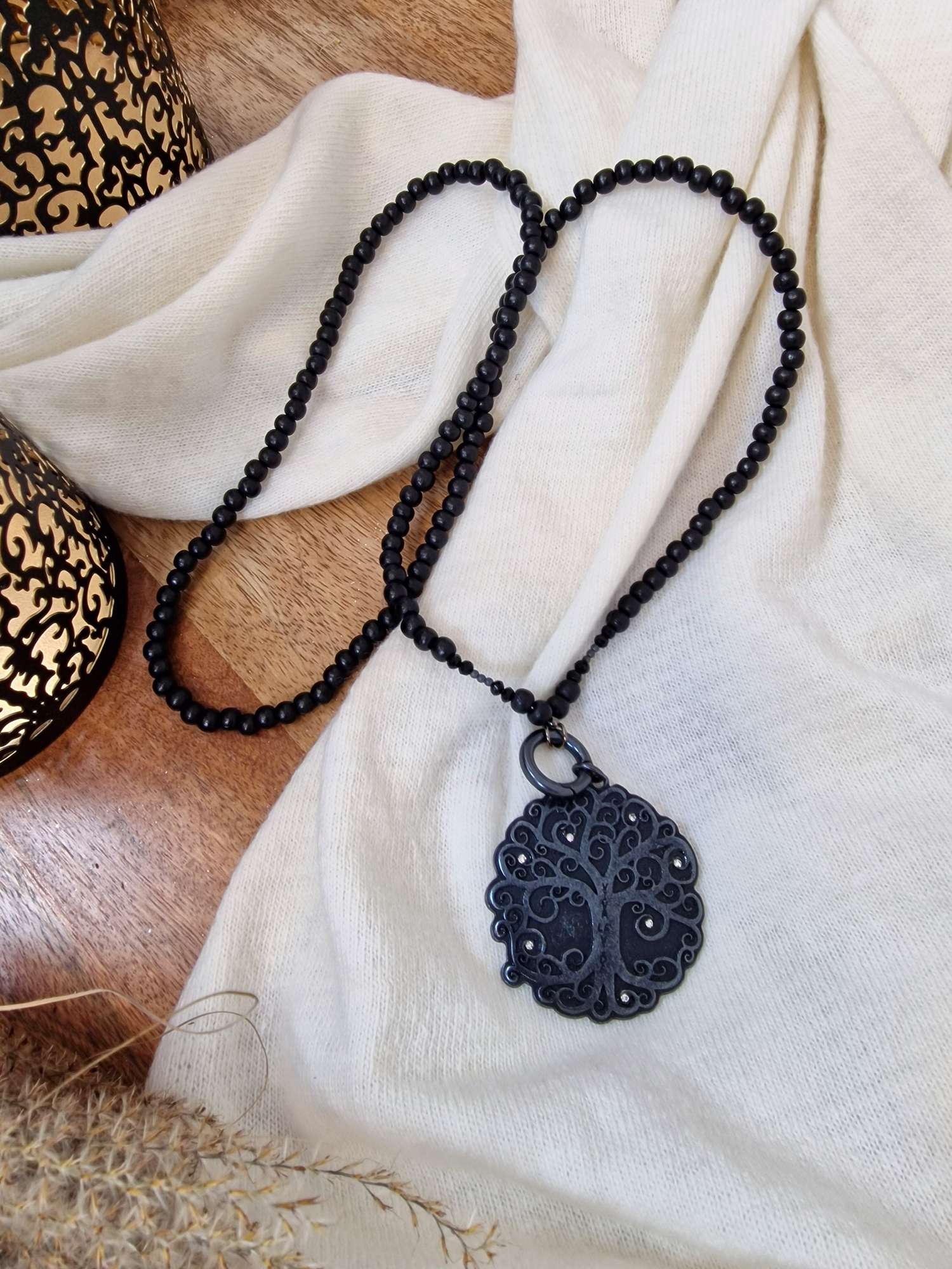 EXKLUSIVE LANGE KETTE LEBENSBAUM BLACKBEAUTY L MILKY AKAZIENHOLZ PERLEN Schwarz Anhänger EXKLUSIVE LANGE KETTE LEBENSBAUM BLACKBEAUTY L MILKY AKAZIENHOLZ PERLEN Schwarz Anhänger