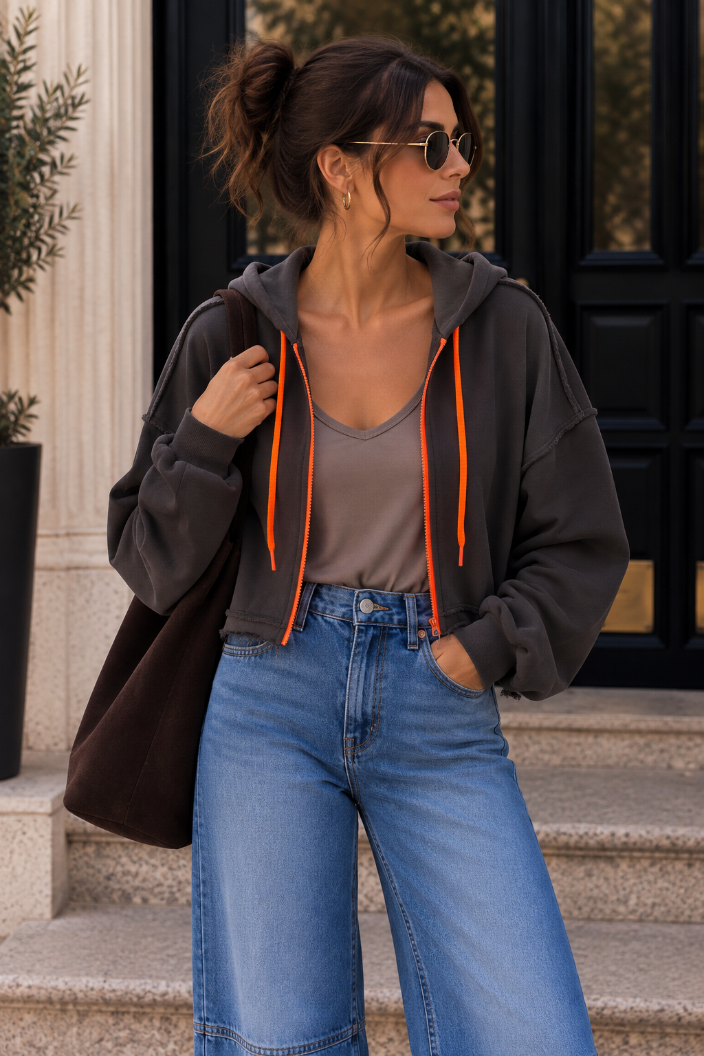 Cropped Kapuzenjacke im Used-Look I SJ0059 I Made in Italy 34-42
