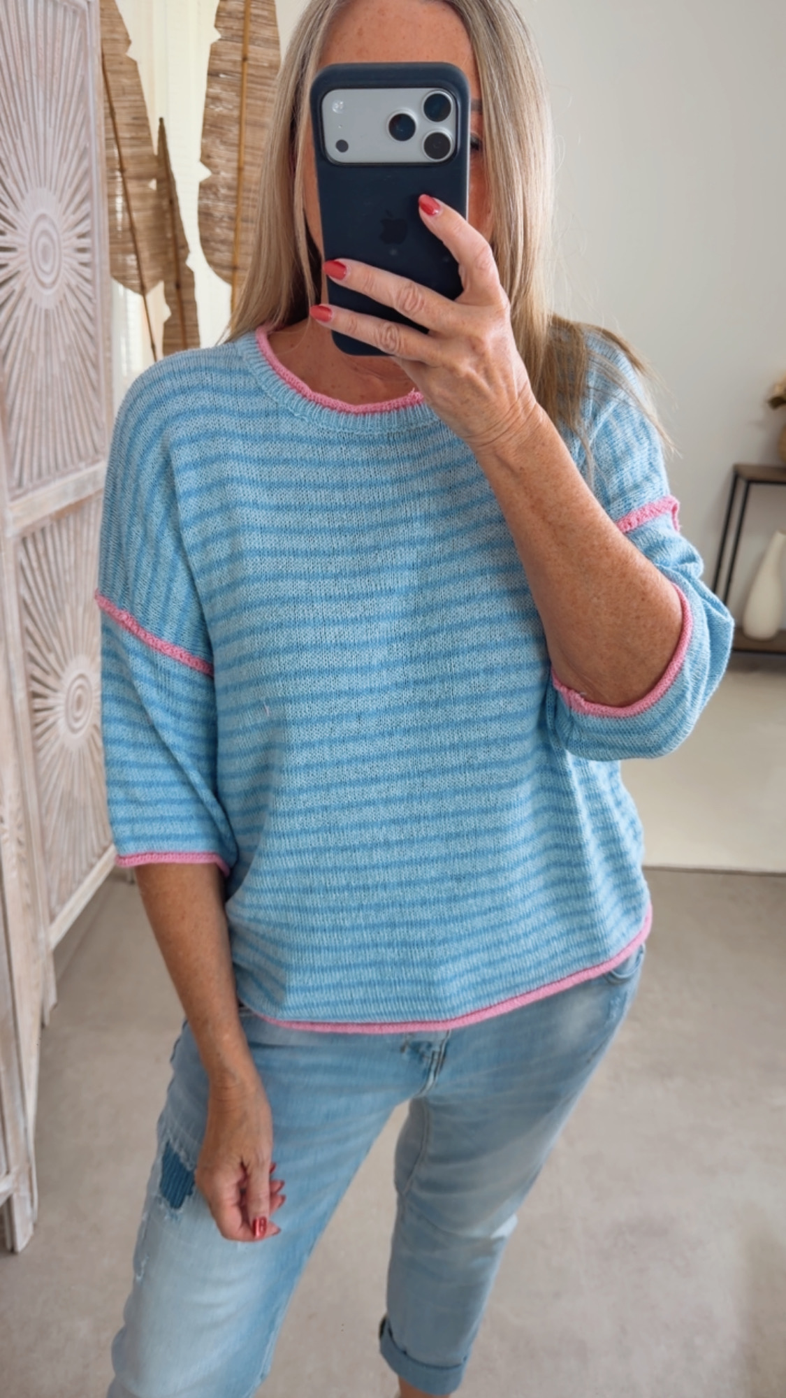 Strickshirt Salo Stripes Made in Italy 34-42 Kurzarm Pullover