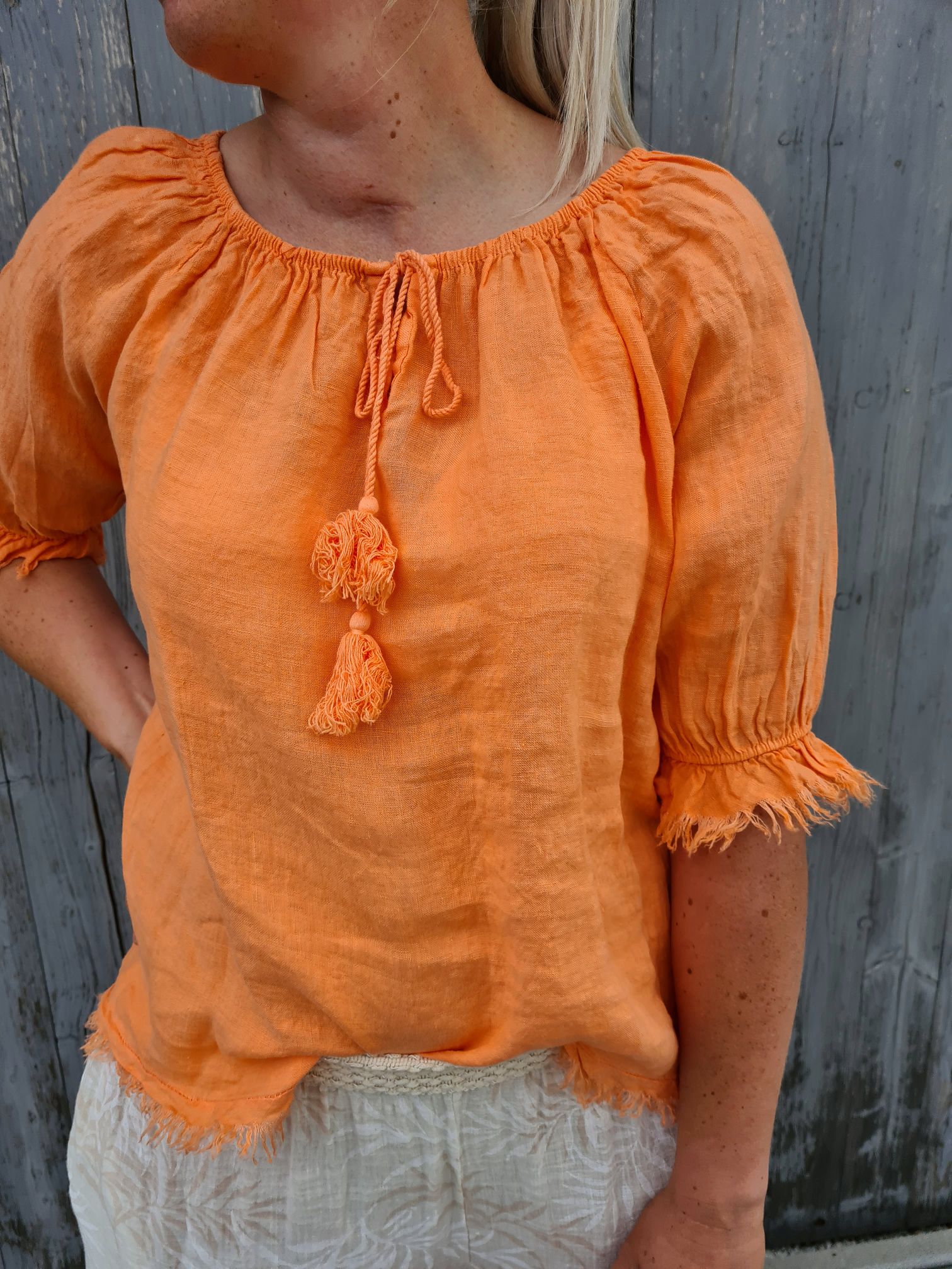 LINEN BLUSE VERONA KORALLE 34-40 Made in Italy Leinen Oversize Tunika Shirt ORANGE LINEN BLUSE VERONA KORALLE 34-40 Made in Italy Leinen Oversize Tunika Shirt ORANGE