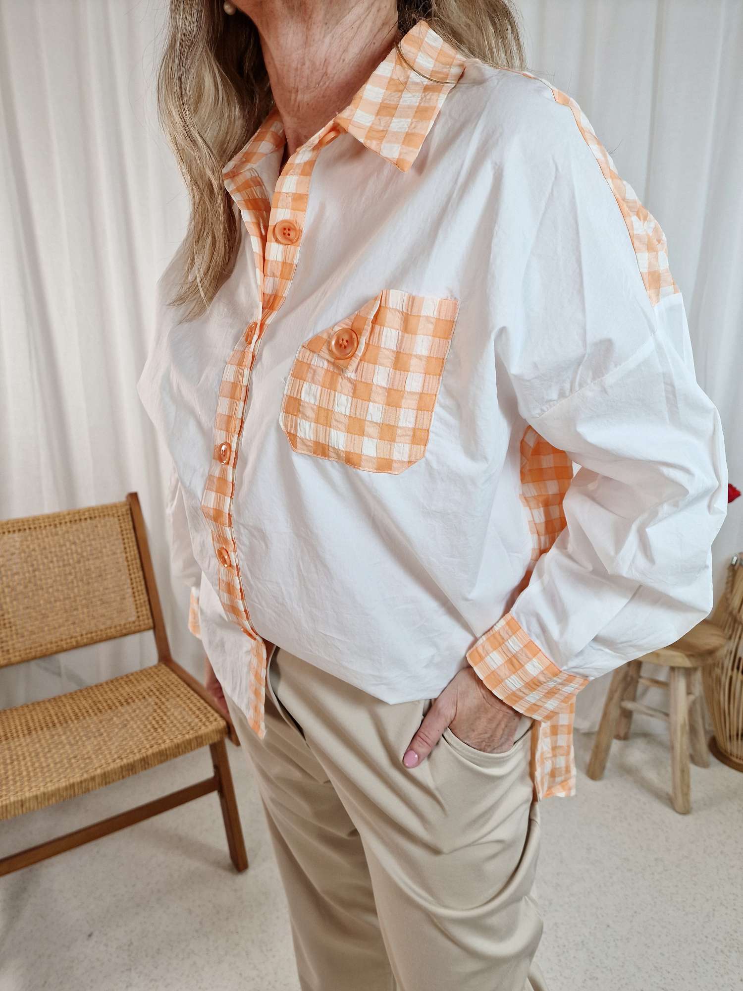 KARO BLUSE MELDIN ORANGE 34-42 Italy Design Oversize Shirt Hemd