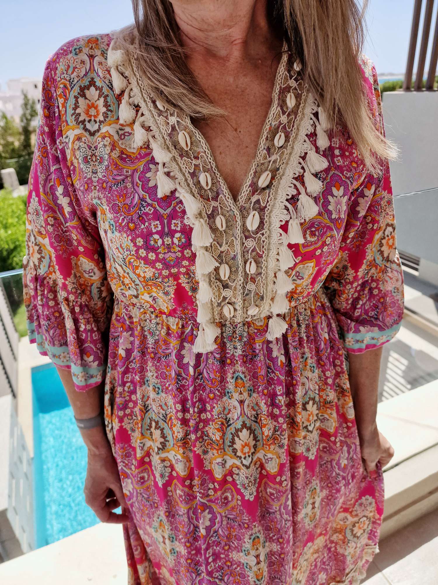 BOHEMIAN DRESS SELMA PINK 34-42 Made in Italy edles Boho Strand Kleid Sommer
