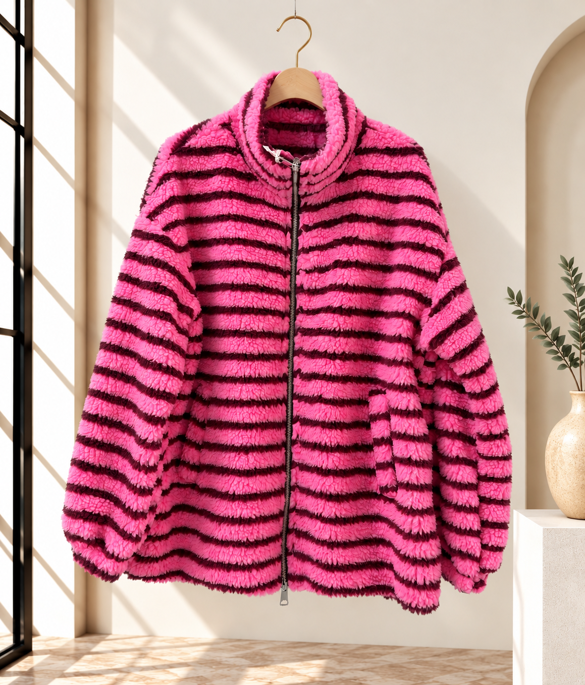 Kuschelige Teddyjacke mit Streifen I TJ0068 I Made in Italy 34-40/42