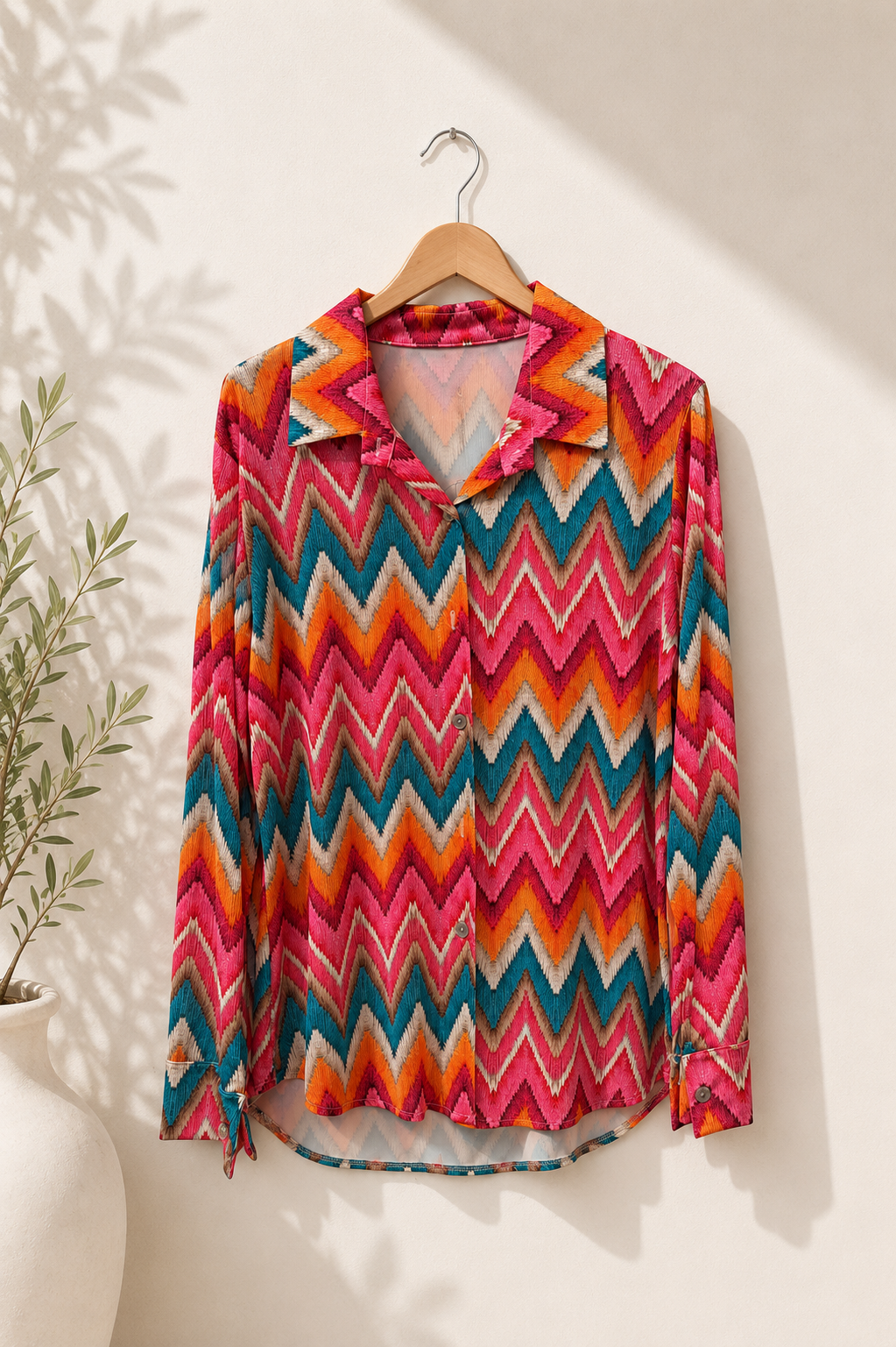 Bluse Esperanza – Edle Kofferbluse mit zickzack  Muster –  Made in Italy Gr 34-42