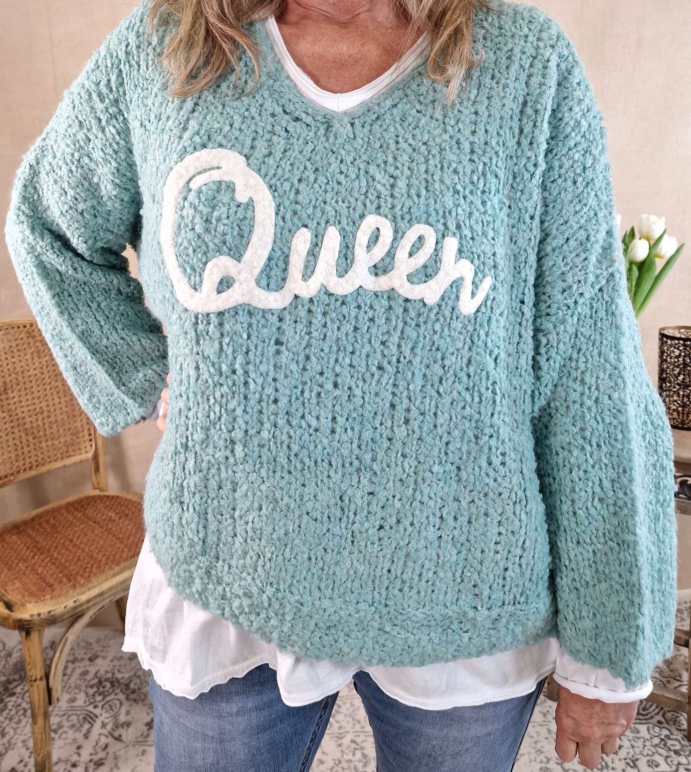 KNIT SWEATER QUEEN MINT 34-42 Made in Italy Strickpullover Pullover