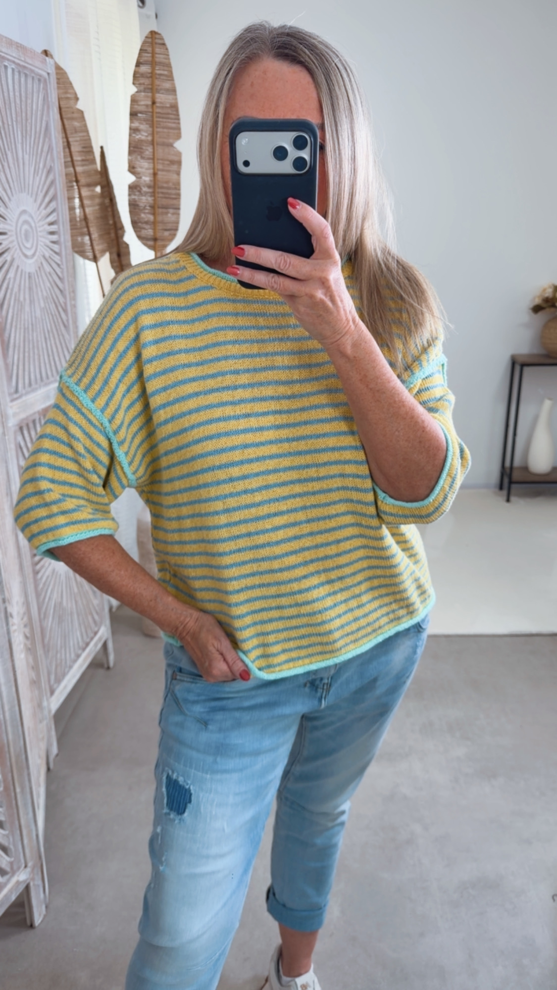 Strickshirt Salo Stripes Made in Italy 34-42 Kurzarm Pullover