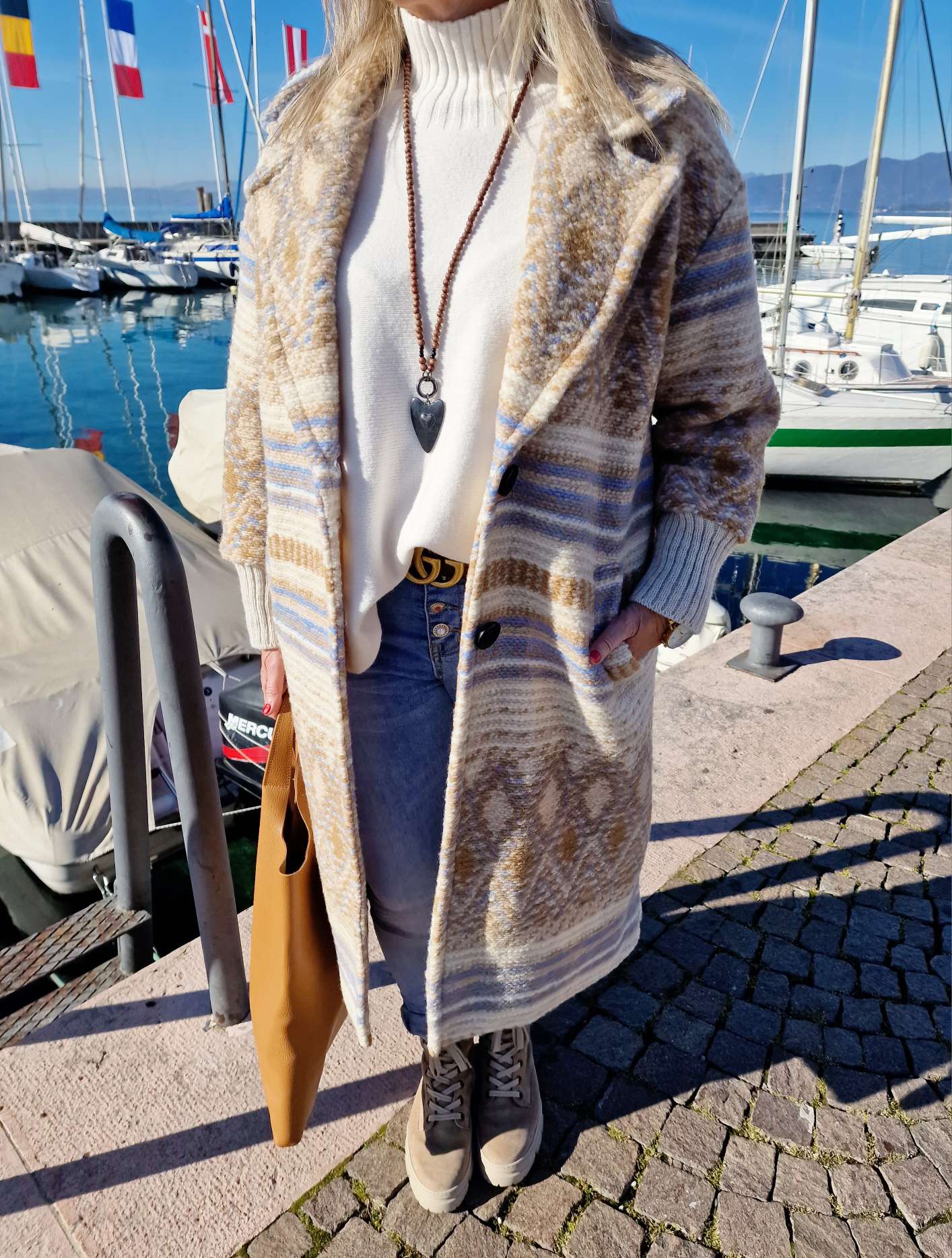 WOLL MANTEL KATHRIN BEIGE HELLBLAU 34-42 Made in Italy Winter Jacke Coat