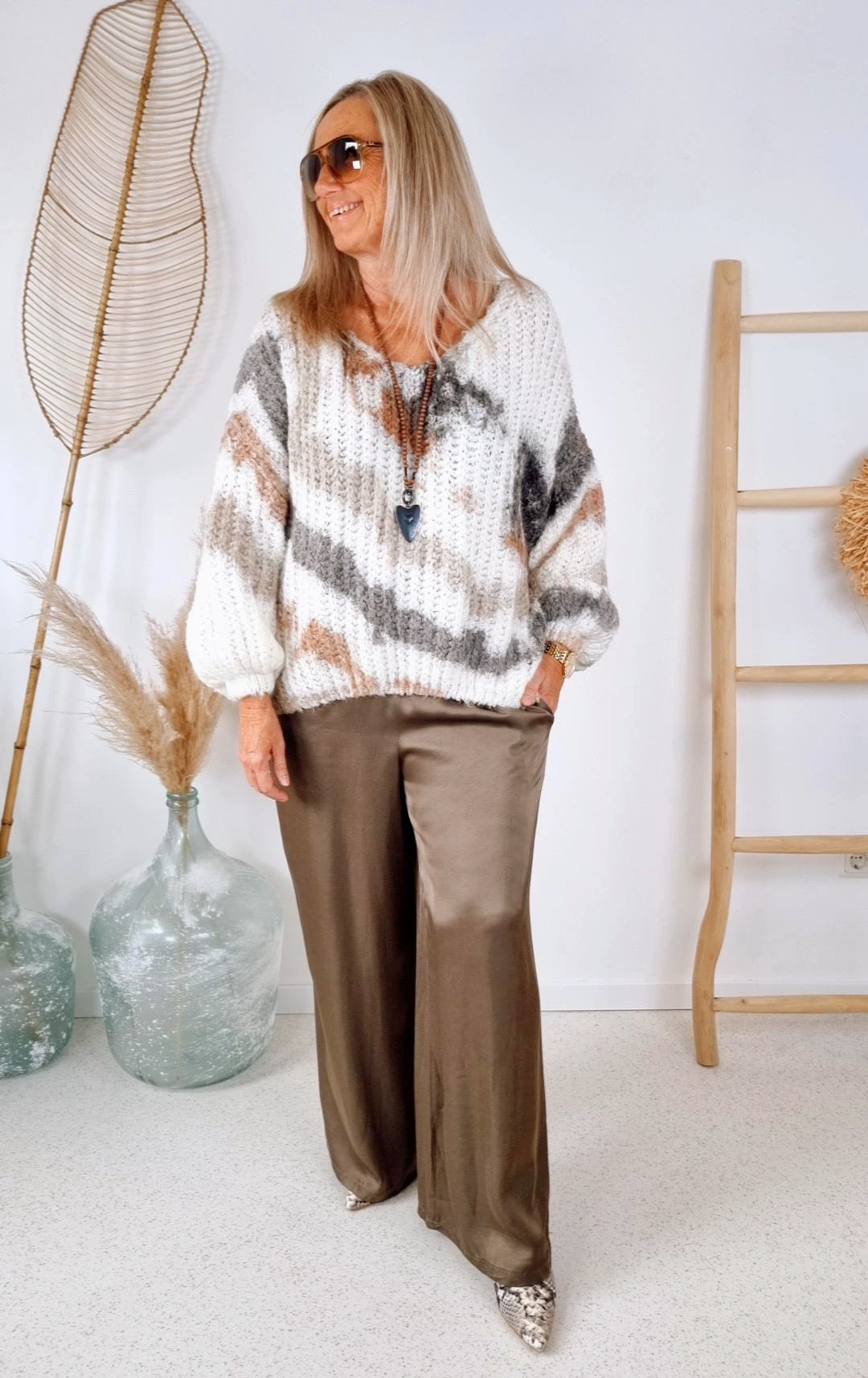KNIT SWEATER SVENJA BATIK BEIGE Strickpullover Pullover 34-42 Oversize Made in Italy versch. Farben KNIT SWEATER SVENJA BATIK BEIGE Strickpullover Pullover 34-42 Oversize Made in Italy versch. Farben