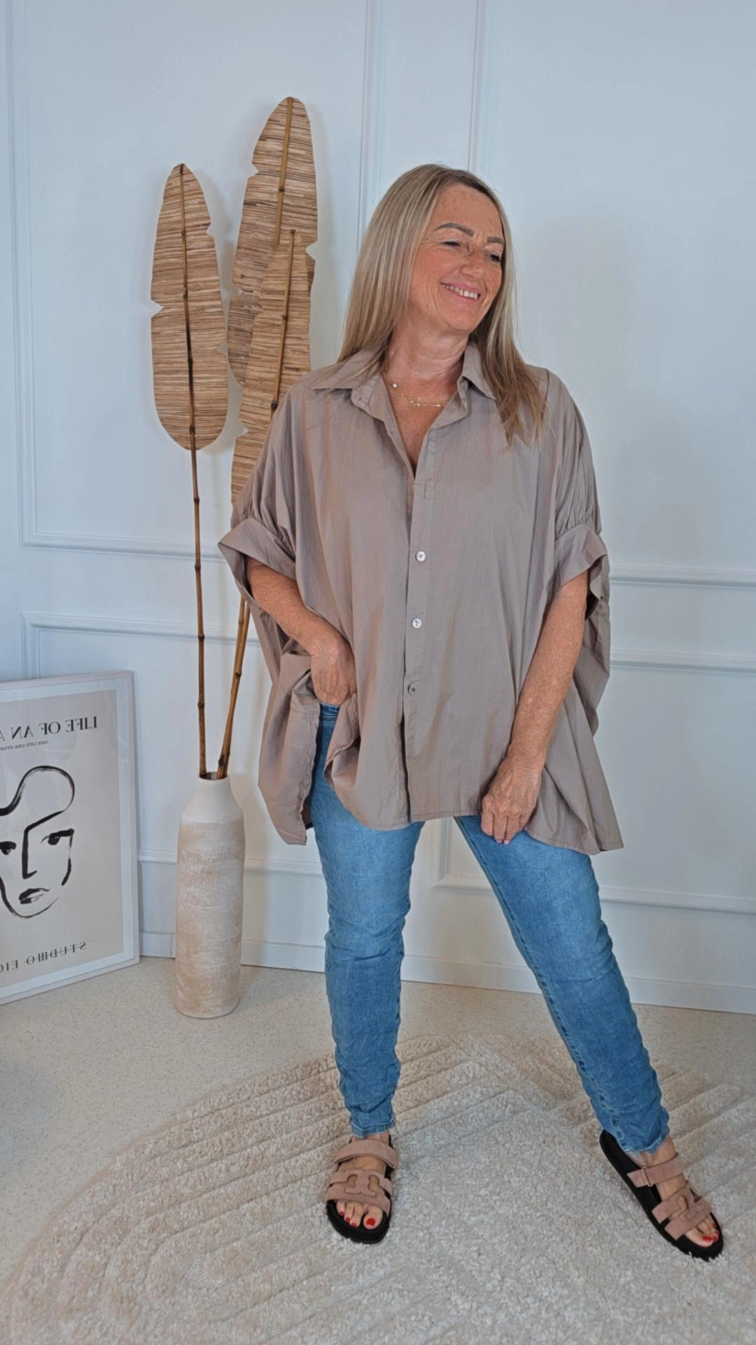 BAUMWOLL BLUSE LIANE Kurzärmelig UNI Made in Italy 34 - 46/48