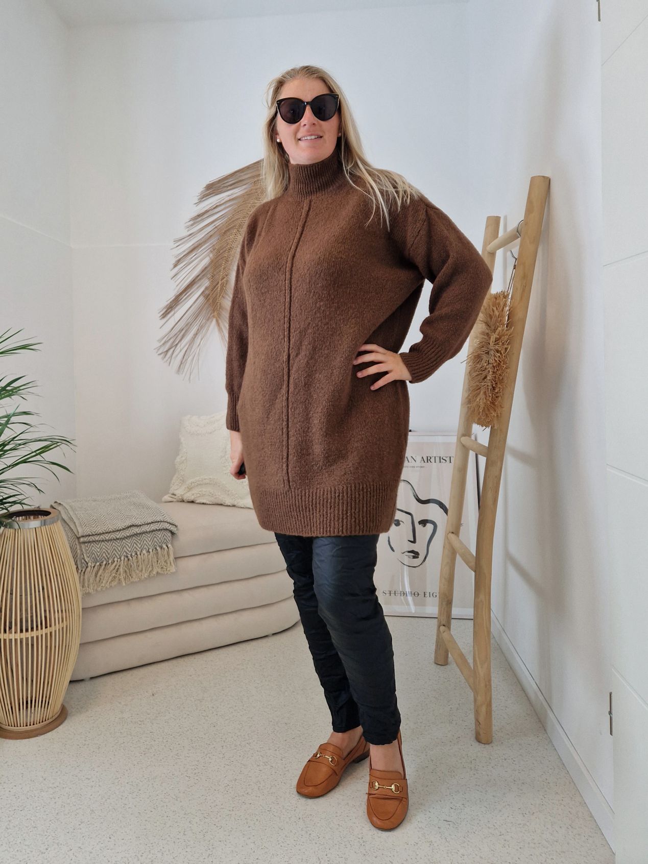 LONG KNIT SWEATER LUDOVIKA BRAUN Strick Pullover Kleid Made in Italy 34-42/44 