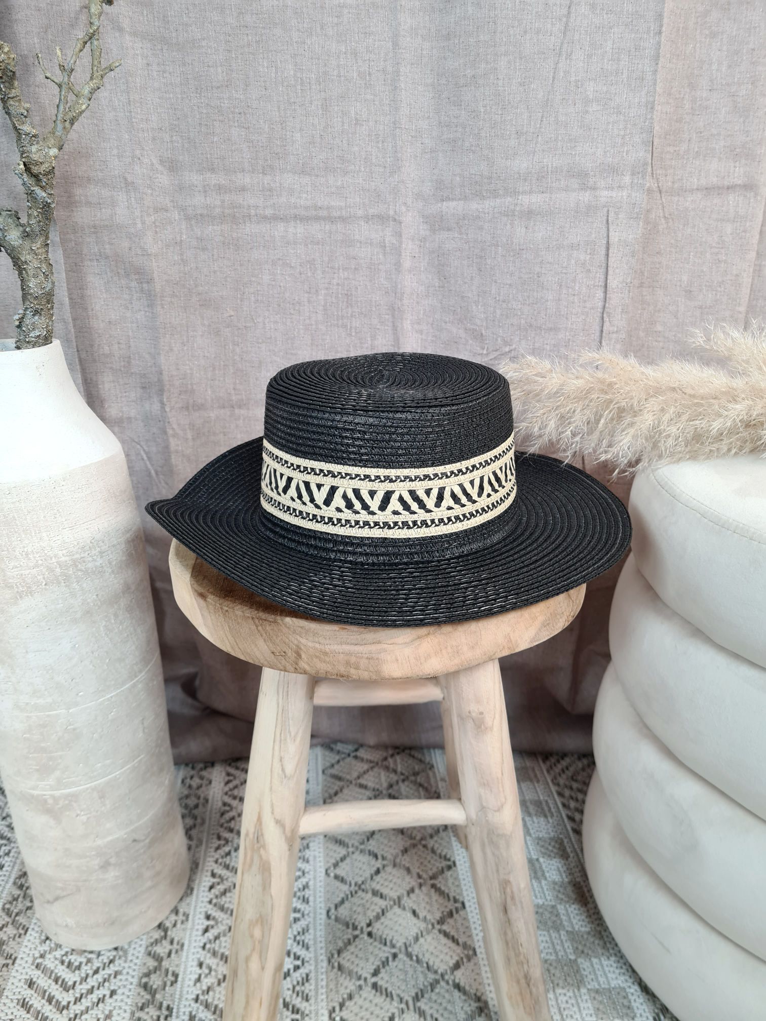 STROHHUT ENNO SCHWARZ Italy Design geflochtener Sonnenhut Sommerhut Mütze
