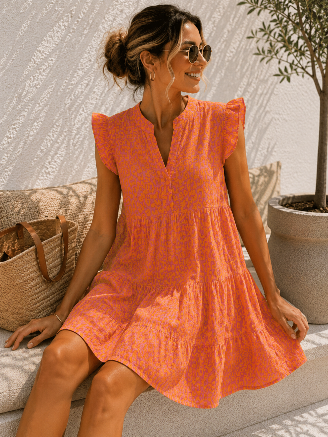 LEO  MUSSELIN KLEID TAMI ROSA BUTTERLEMON kurz Rüschen 34 - 42