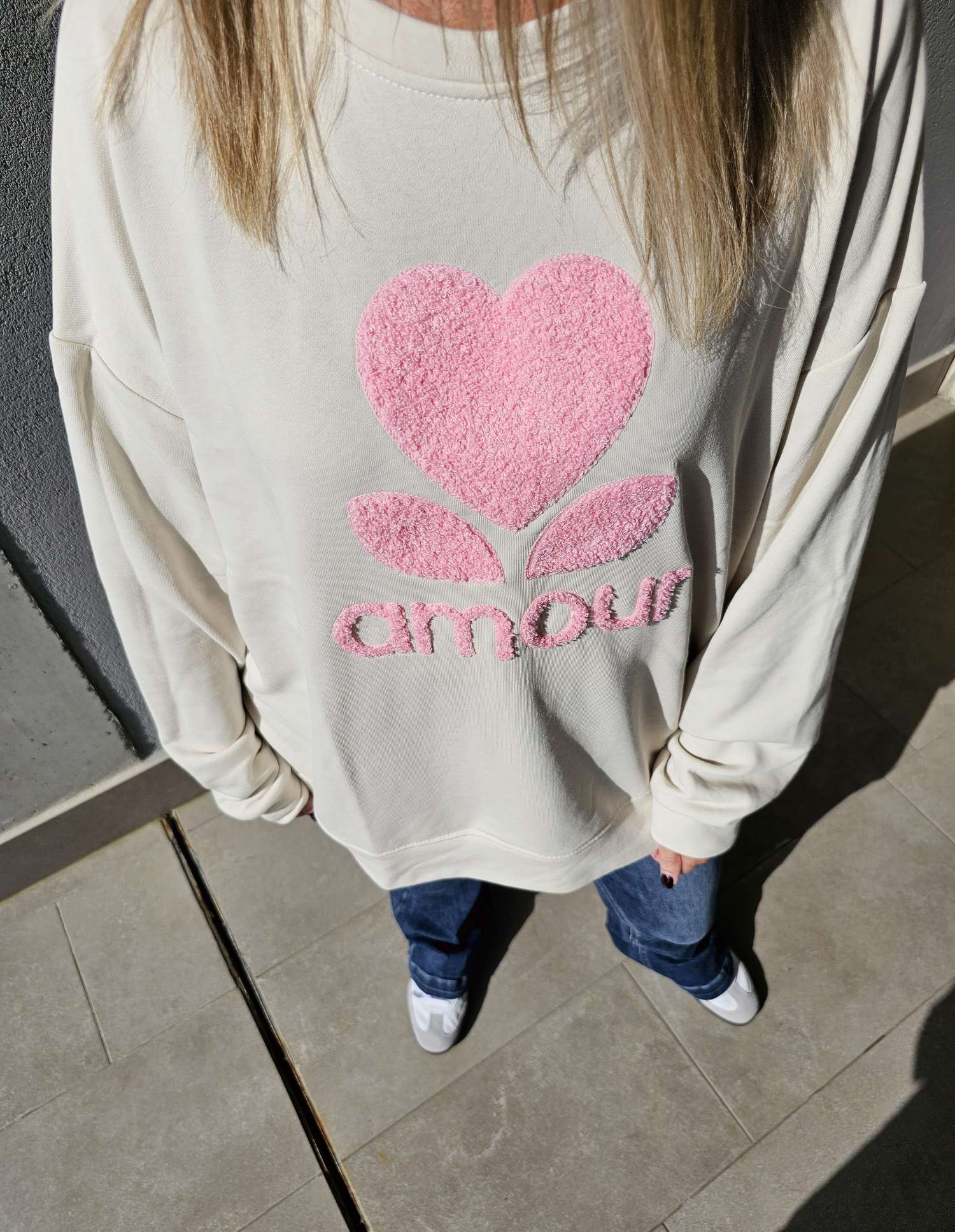 BASIC SWEATER AMOUR geflockt Made in Italy 34 - 42 BASIC SWEATER AMOUR geflockt Made in Italy 34 - 42