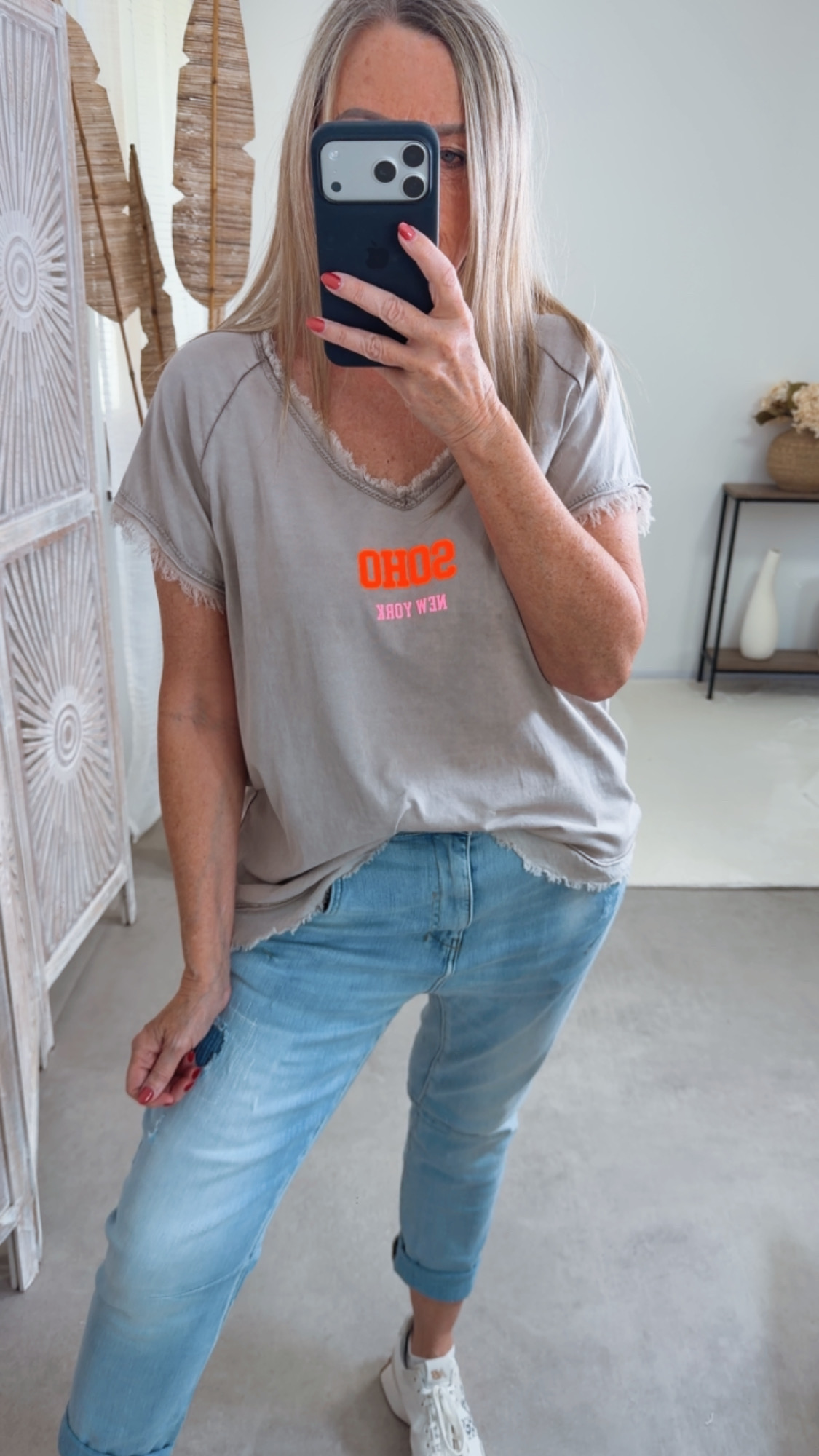 Basic T-Shirt „Marie Soho New York“ – Made in Italy 🌸 Größe 34 bis 42
