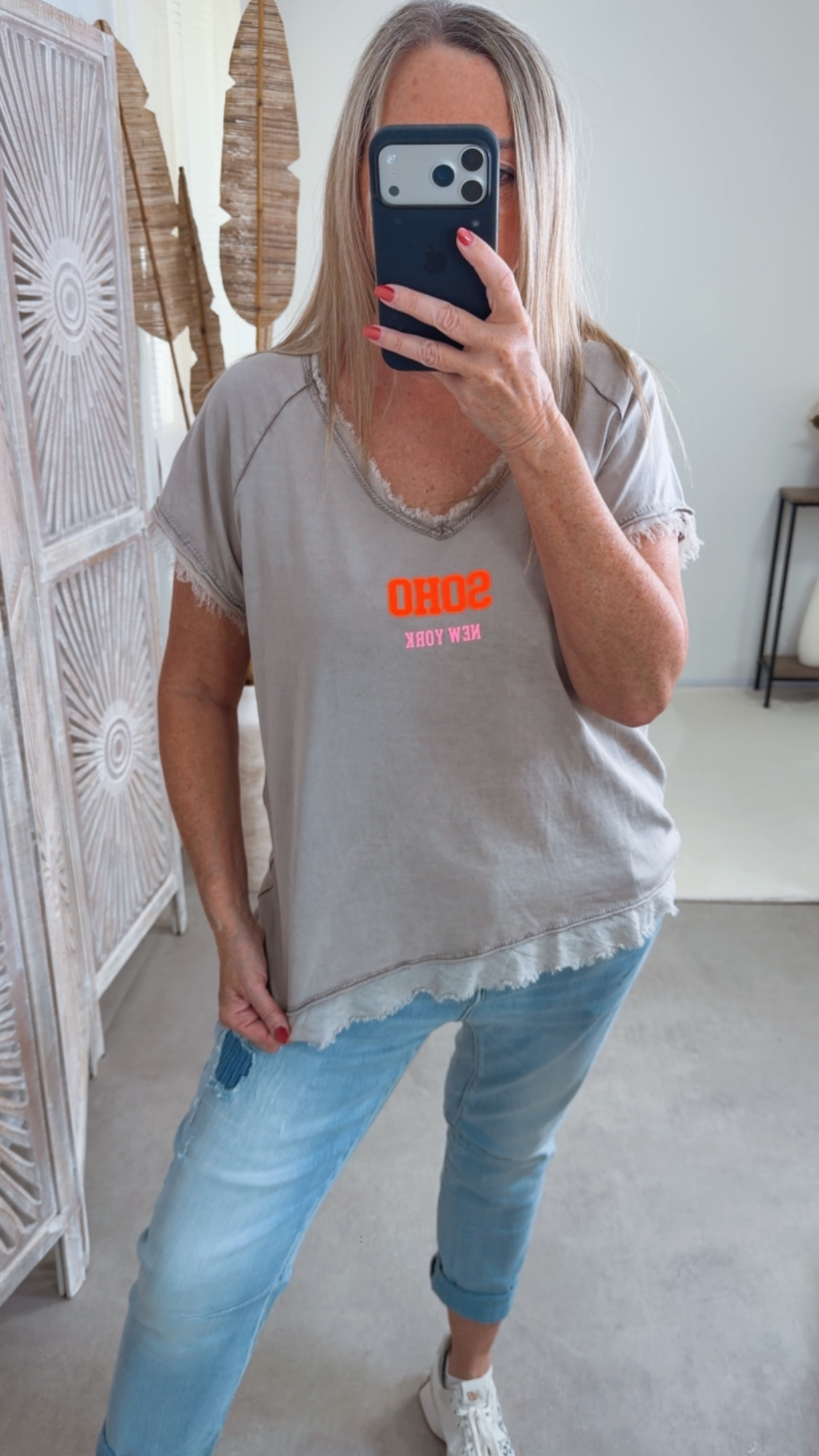 Basic T-Shirt „Marie Soho New York“ – Made in Italy 🌸 Größe 34 bis 42