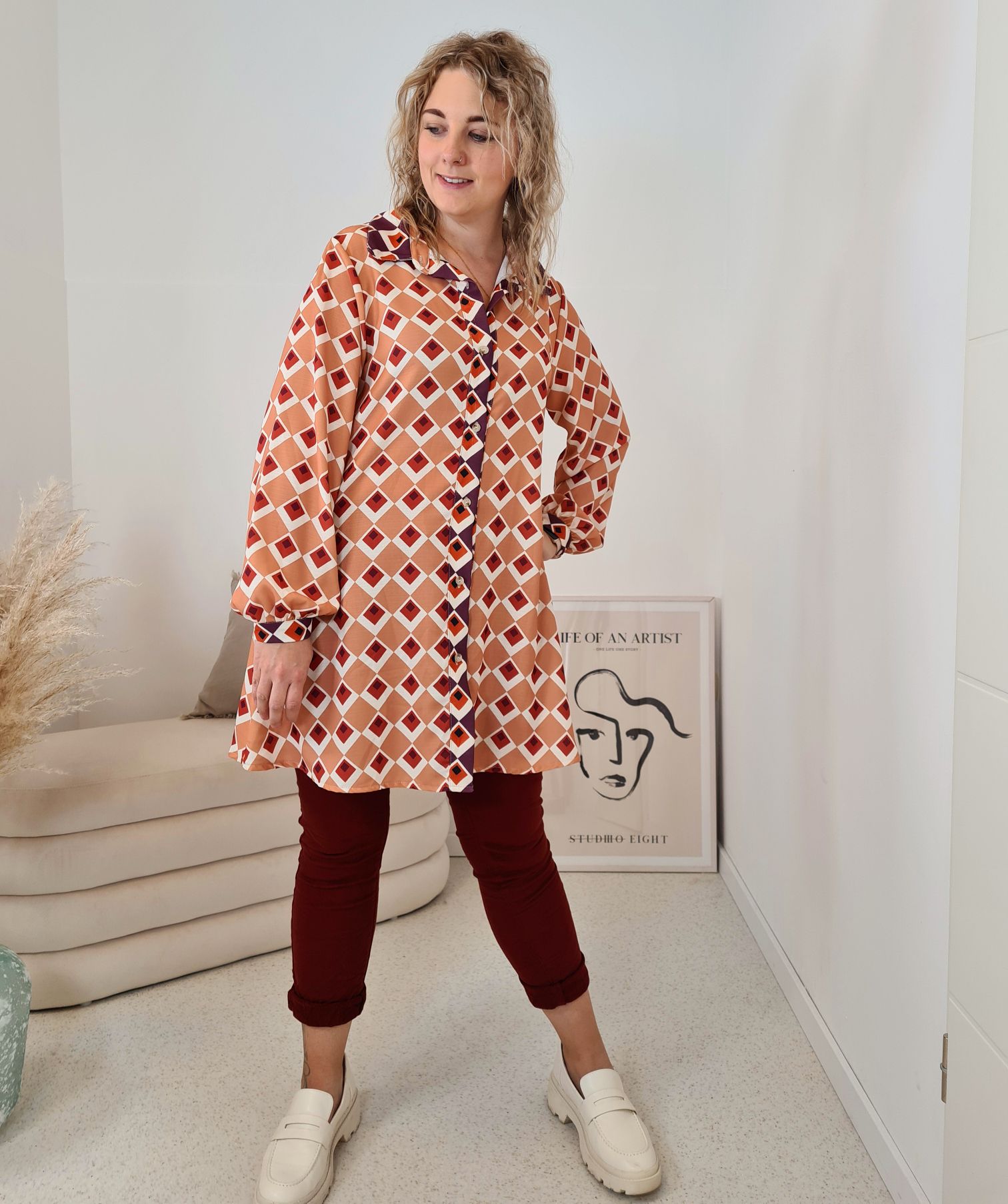 LONG BLUSE ELDORA CAMEL A-Form Kleid Made in Italy 34-40/42 LONG BLUSE ELDORA CAMEL A-Form Kleid Made in Italy 34-40/42