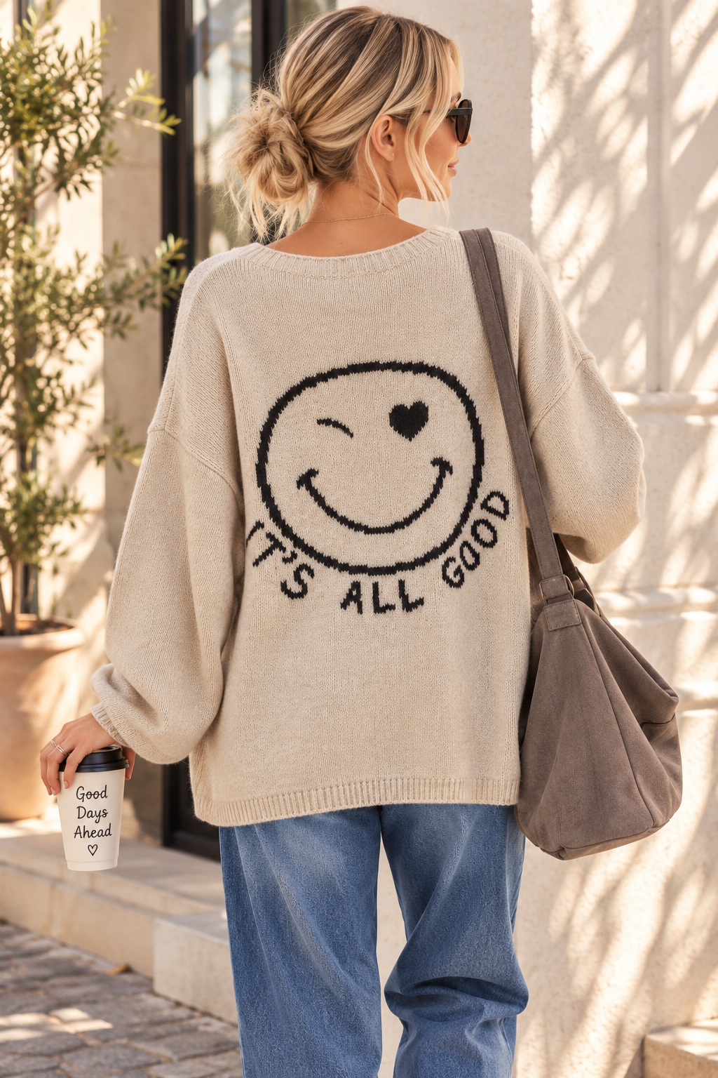 Strickpullover mit Smile & Rückenprint Oversize I NO. SP0019 I Made in Italy 34-44/46