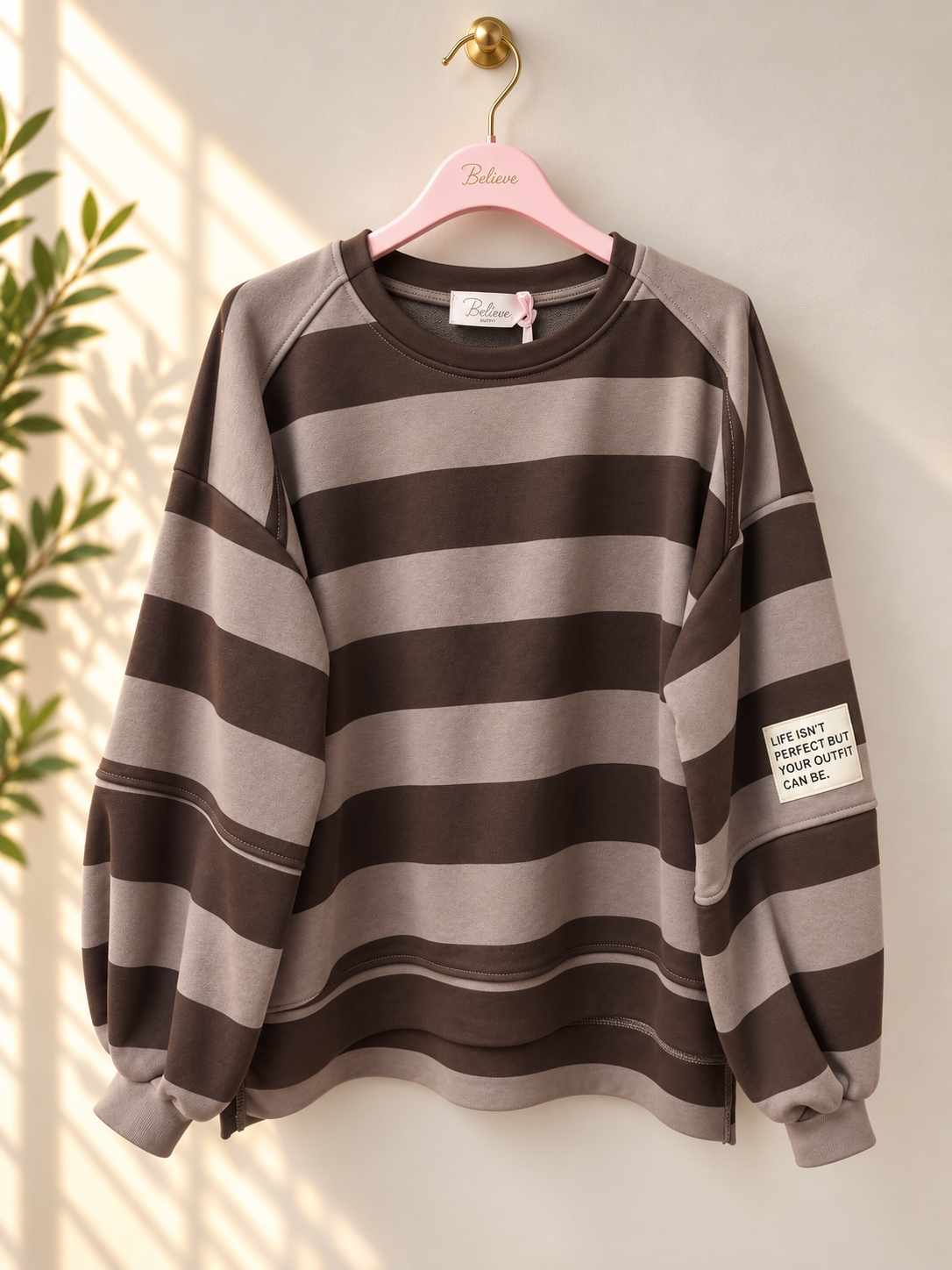 Baumwoll Stripe Love Sweater mit PATCH I SW0128 I 34-42 / Made in Italy