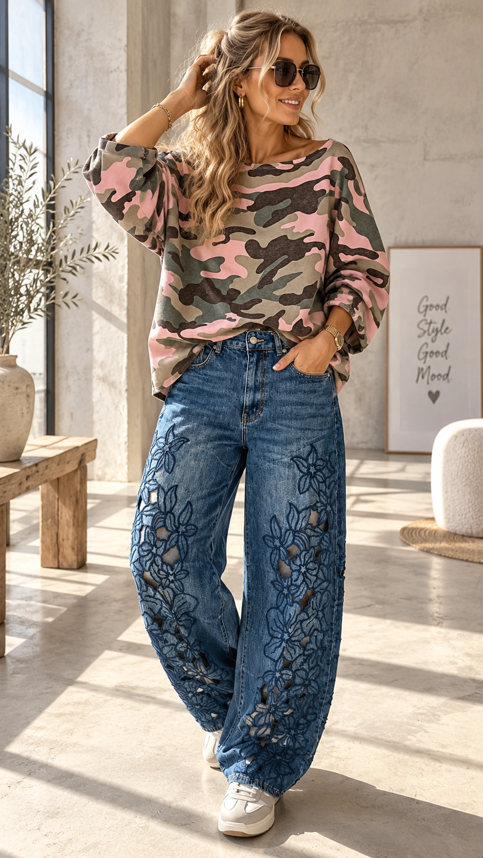 LONGSLEEVE CAMOUFLAGE Made in Italy Gr. 36 - 46 LS0108 Sweater