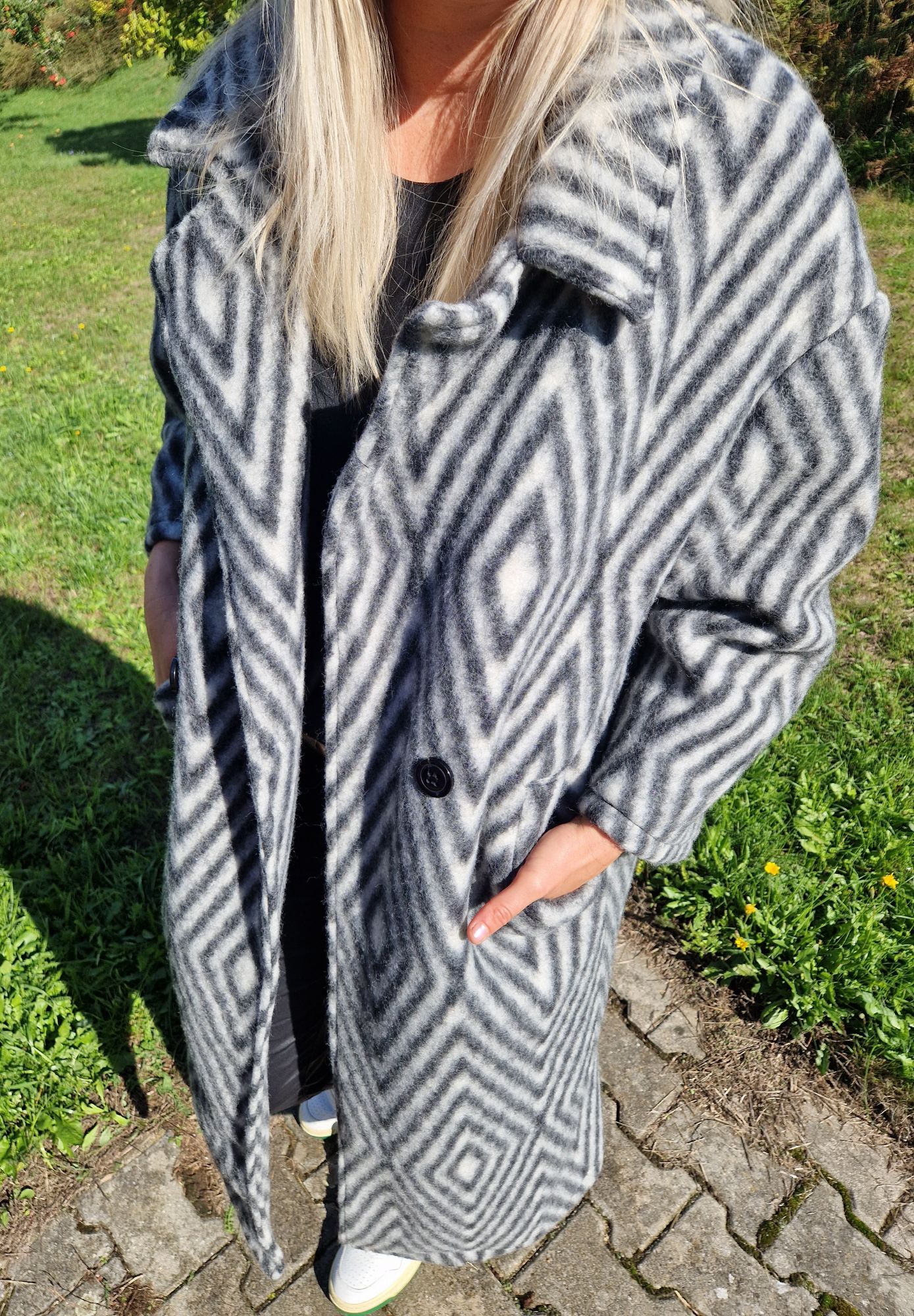 WOLL MANTEL MERLE STRIPES GRAU 36-42 Made in Italy Winter Jacke Fleece Mantel COAT WOLL MANTEL MERLE STRIPES GRAU 36-42 Made in Italy Winter Jacke Fleece Mantel COAT