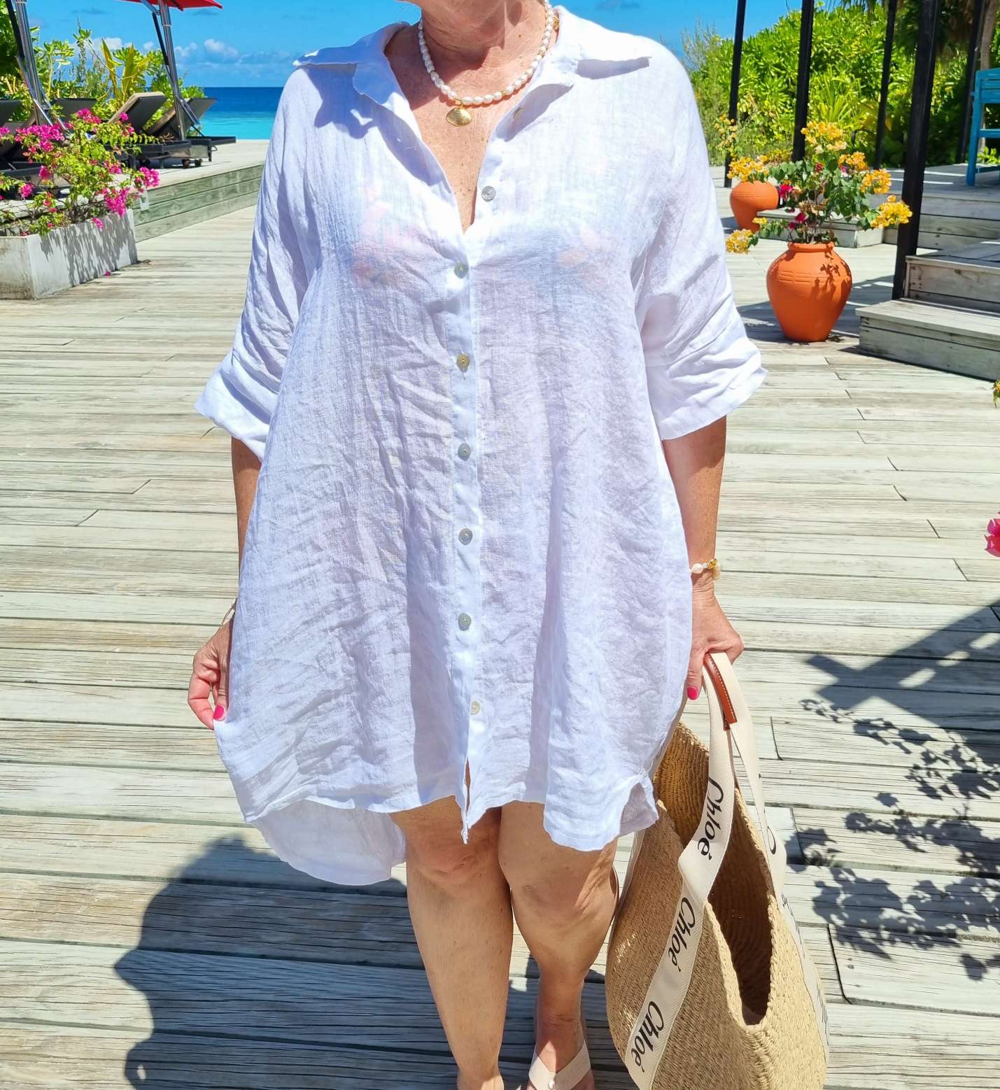 LINEN TUNIKA AREZZO LONG WEISS Leinen Bluse Kleid Made in Italy 34-42 Longbluse LINEN TUNIKA AREZZO LONG WEISS Leinen Bluse Kleid Made in Italy 34-42 Longbluse