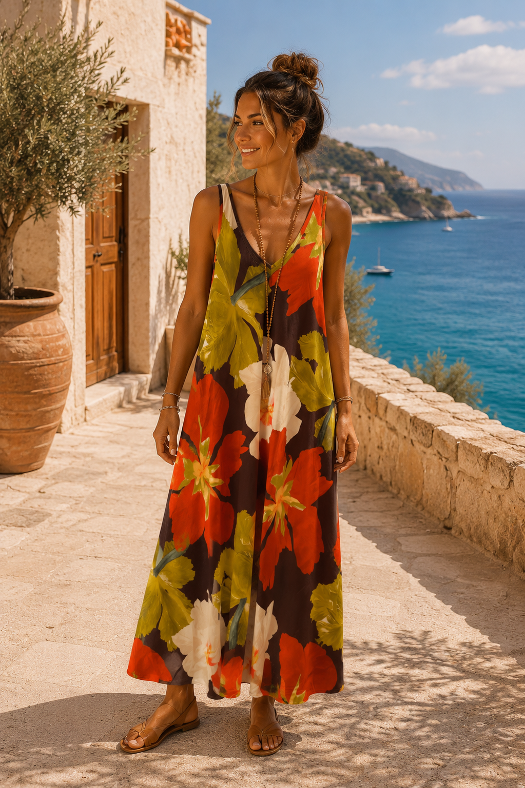 Maxikleid Bali – Made in Italy  Trendiges Leo-Kleid mit Taschen | Passend bis Größe 42/44