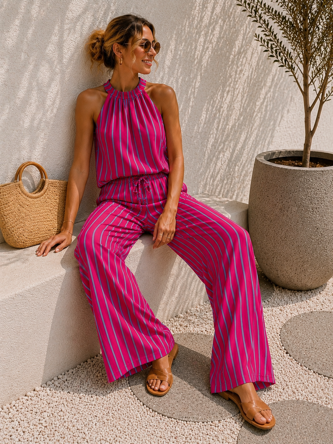 💚✨👚 Neckholder-Top Stripes Alvirelle Made in Italy 34-44 Rückenfrei