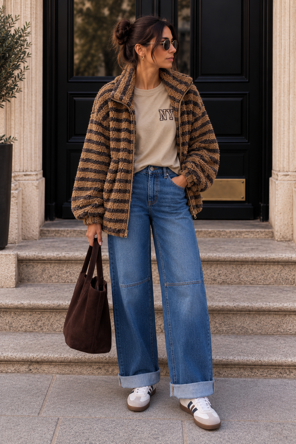 Kuschelige Teddyjacke mit Streifen I TJ0068 I Made in Italy 34-40/42