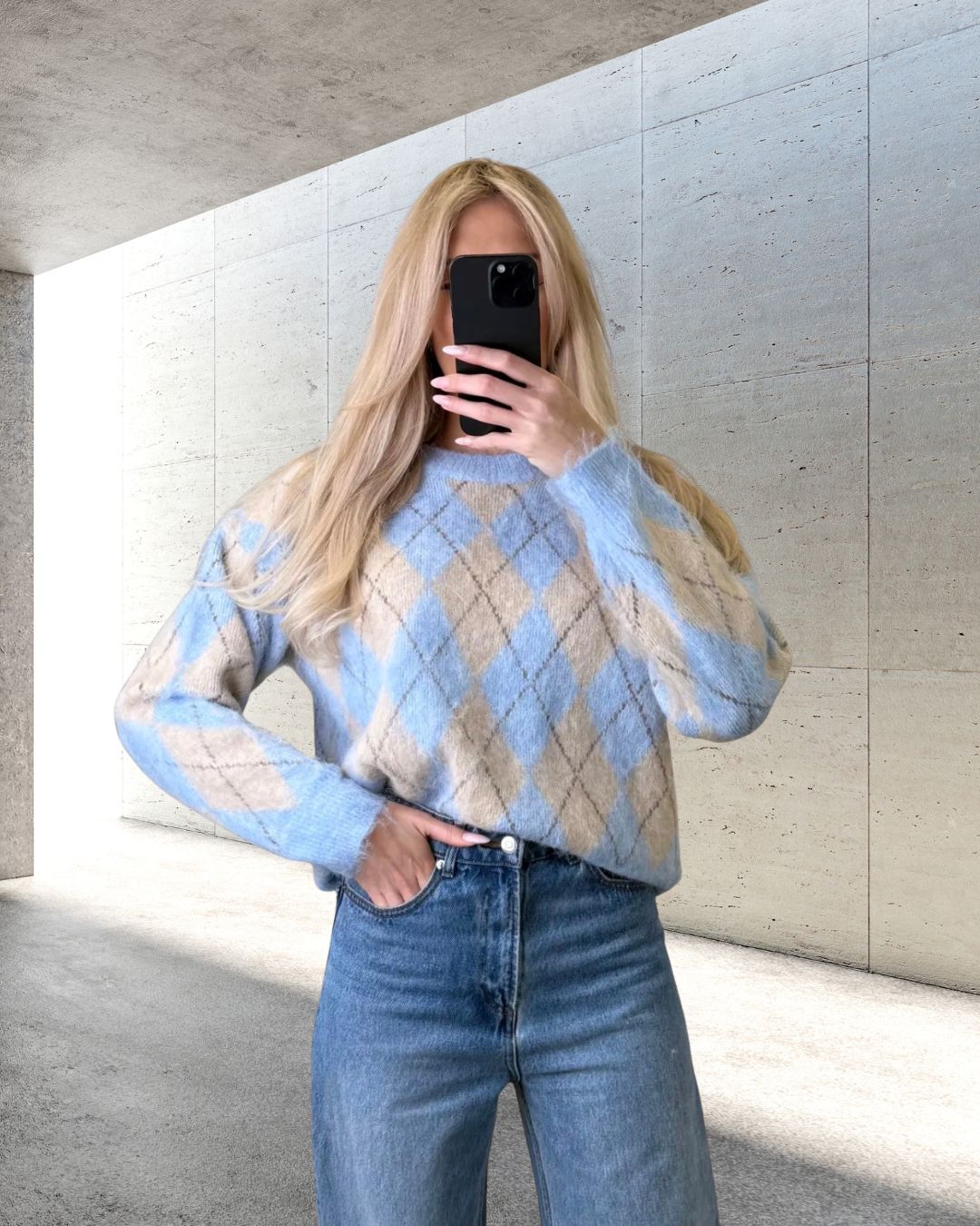 KNIT SWEATER SMILLA  Italy Style 34-40/42 Argyle-Muster Rauten