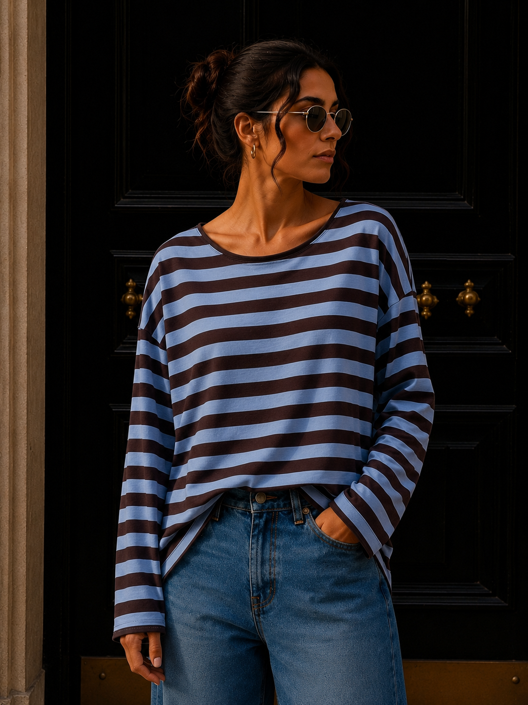 Longsleeve mit Streifen I LS0039 I Made in Italy 34-42