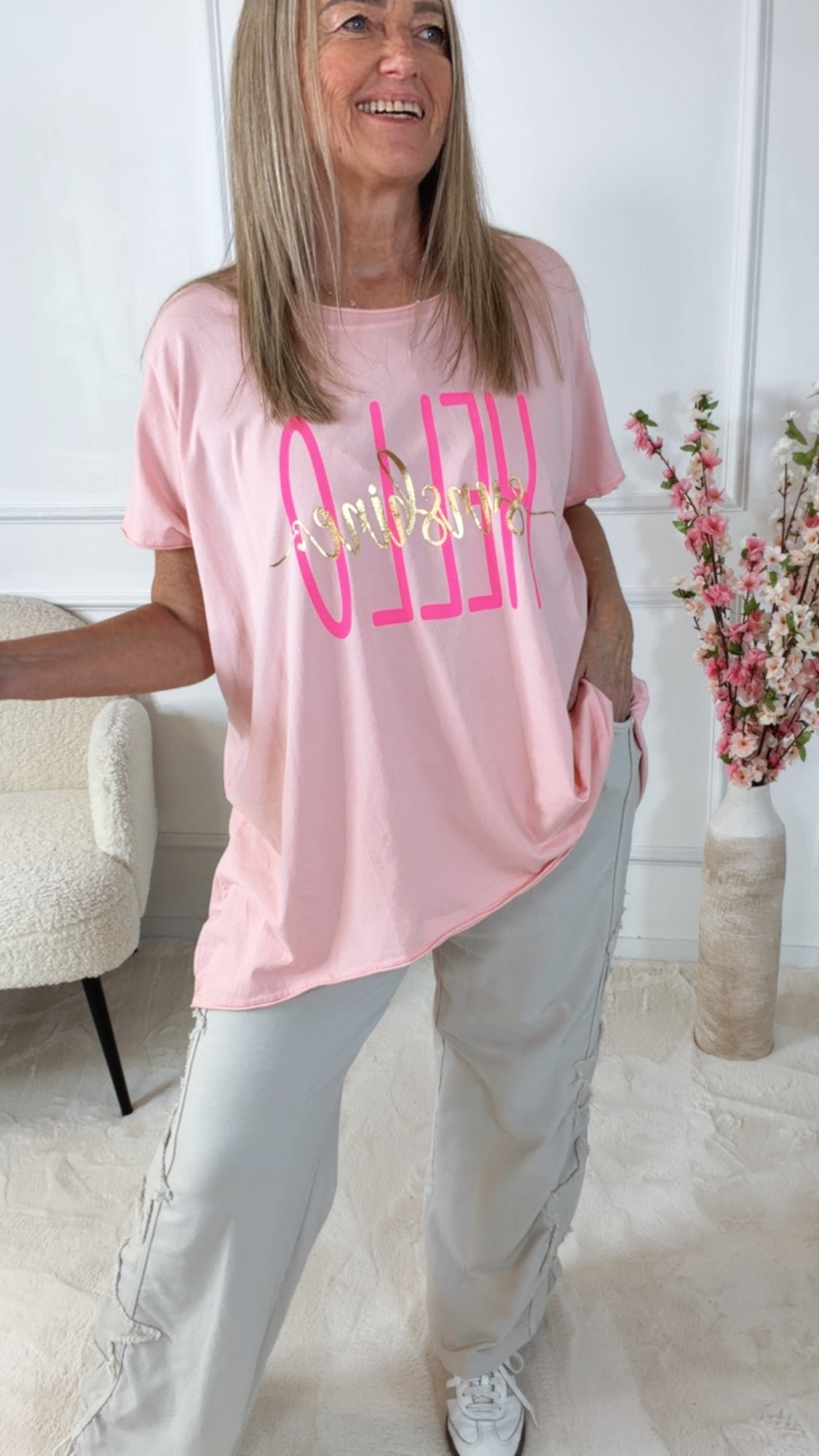 Vokuhila T-Shirt Liorabella Hello Sunshine Made in Itlay 34-44/46