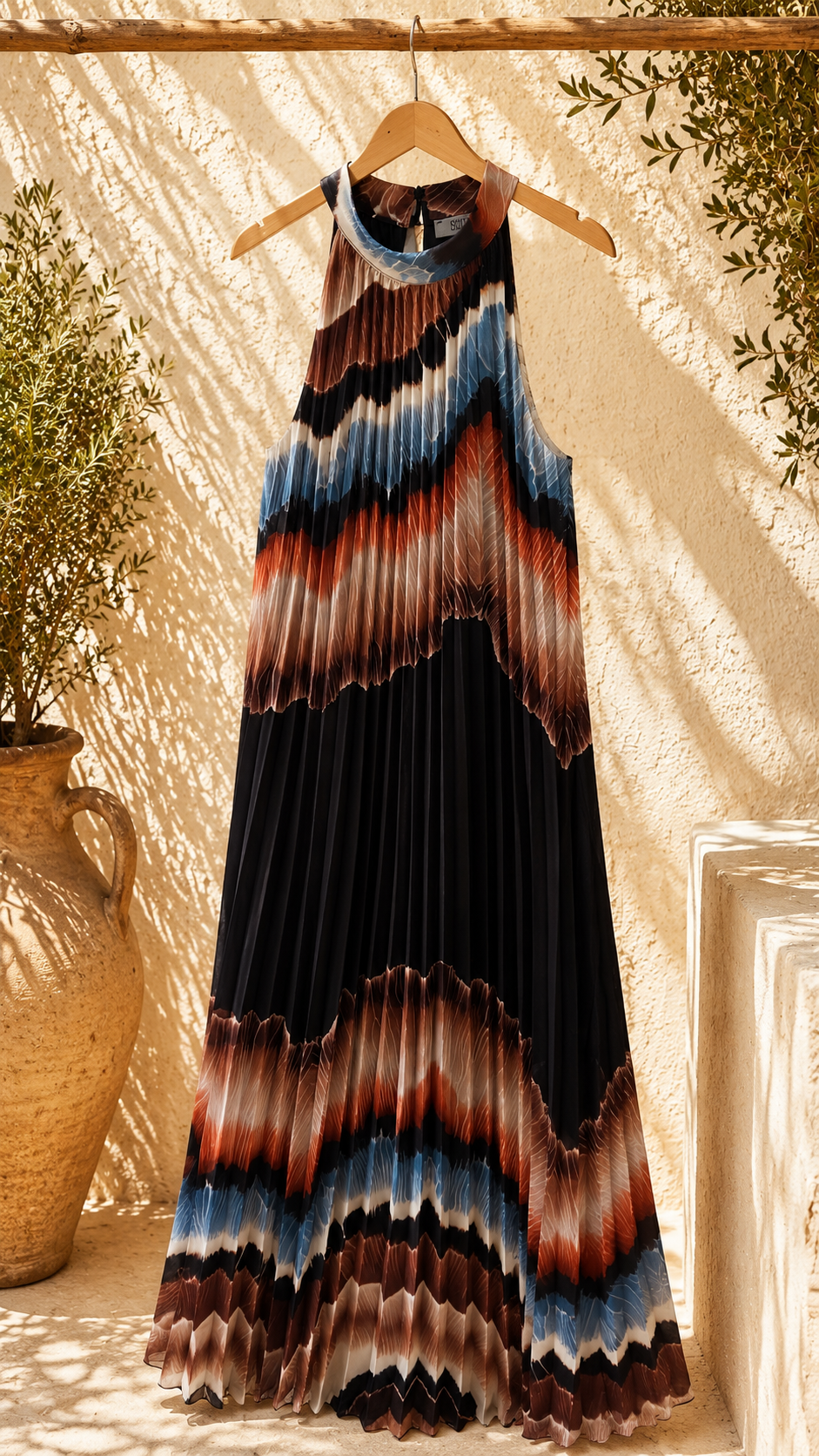 Maxi-Plissee-Kleid „Savina“ – Made in Italy  – ZickZack Muster Gr. 34-42