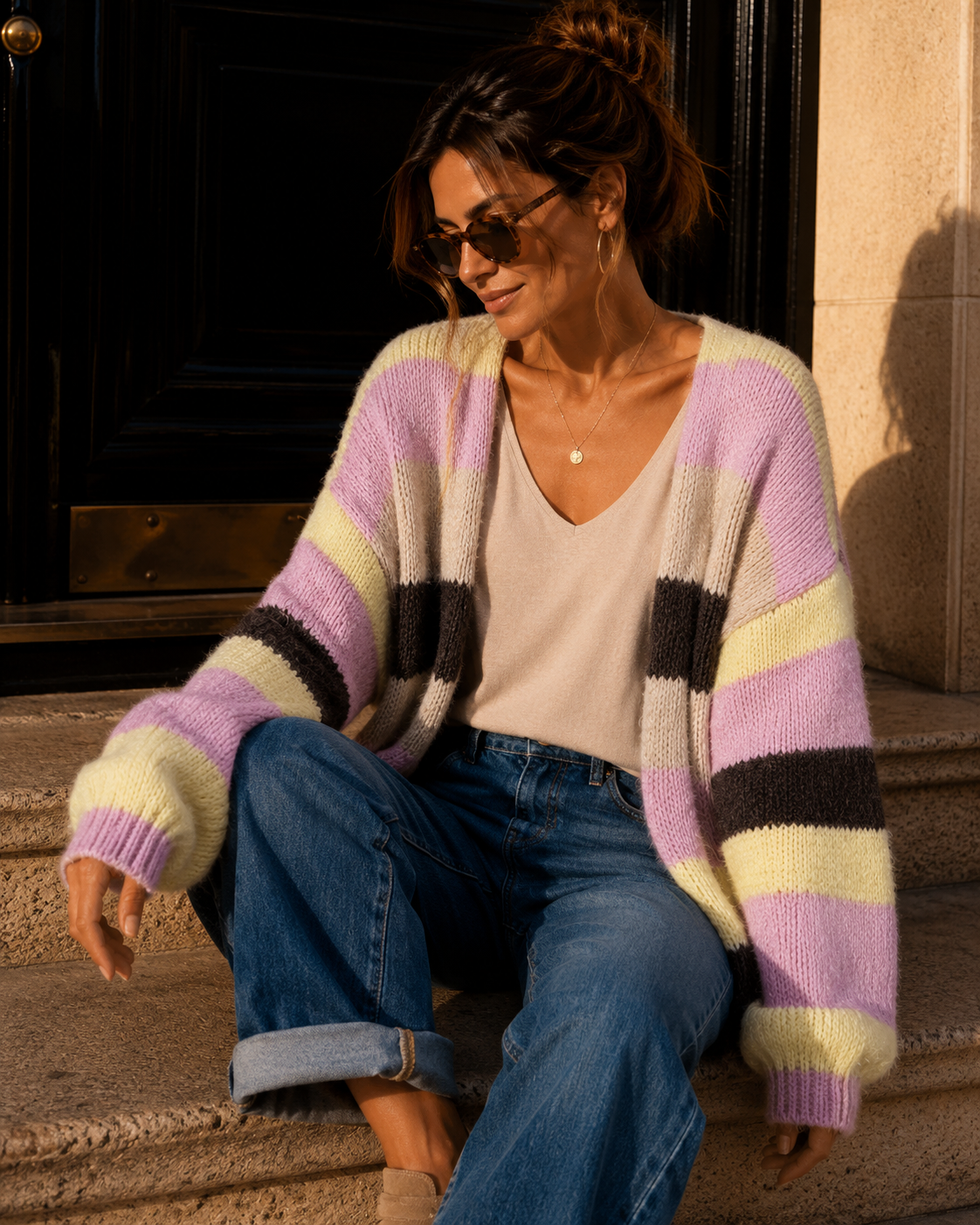 Cardigan mit Blockstreifen Strickjacke I SJ0035 I Made in Italy 34-44