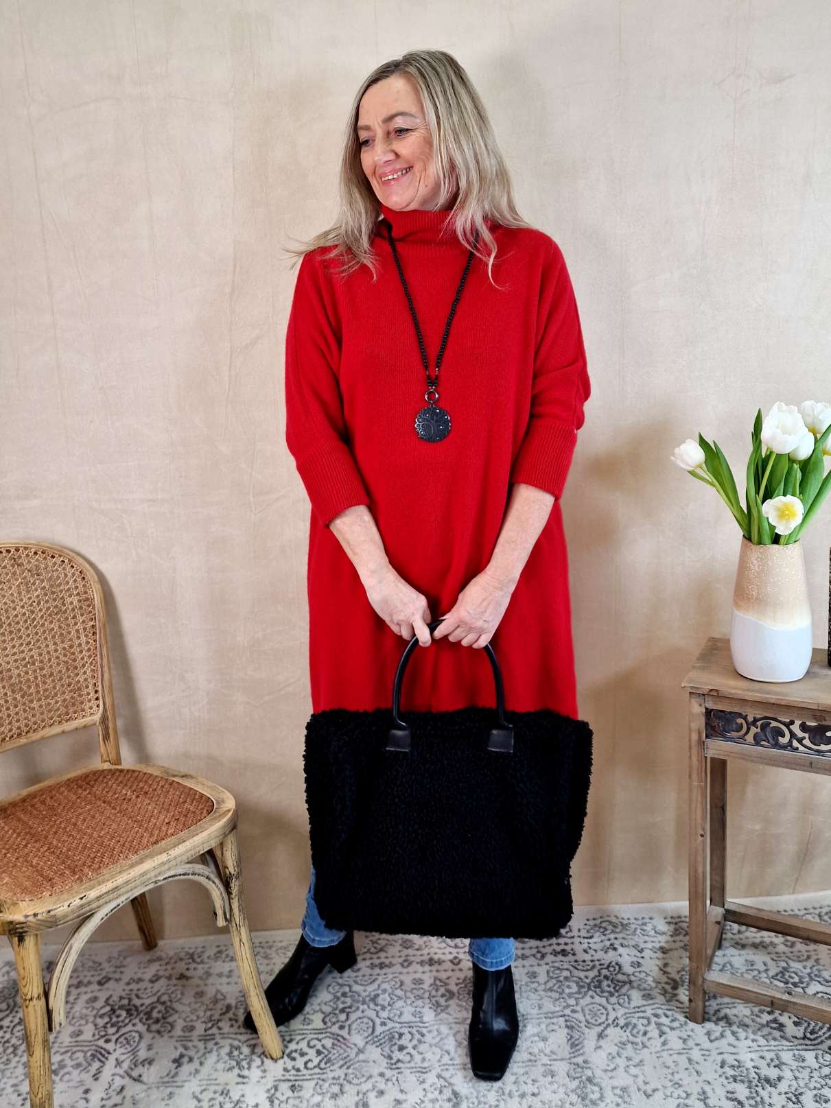 CASHMERE DRESS STELLA ROT 34-42 Made in Italy Strick Kleid Long Pullover CASHMERE DRESS STELLA ROT 34-42 Made in Italy Strick Kleid Long Pullover