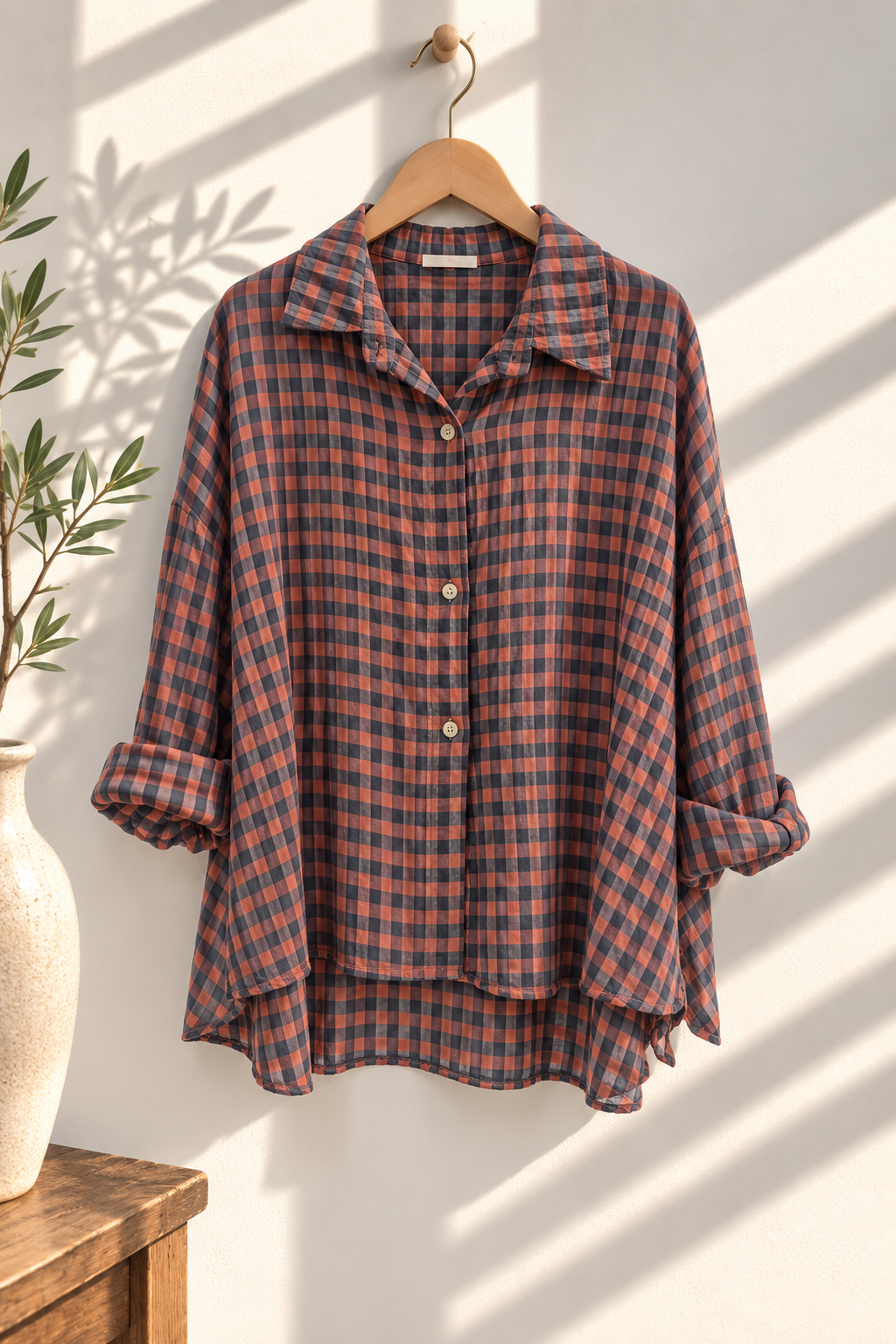 Oversize-Karo-Bluse BL0105 – Made in Italy Gr. 34-44