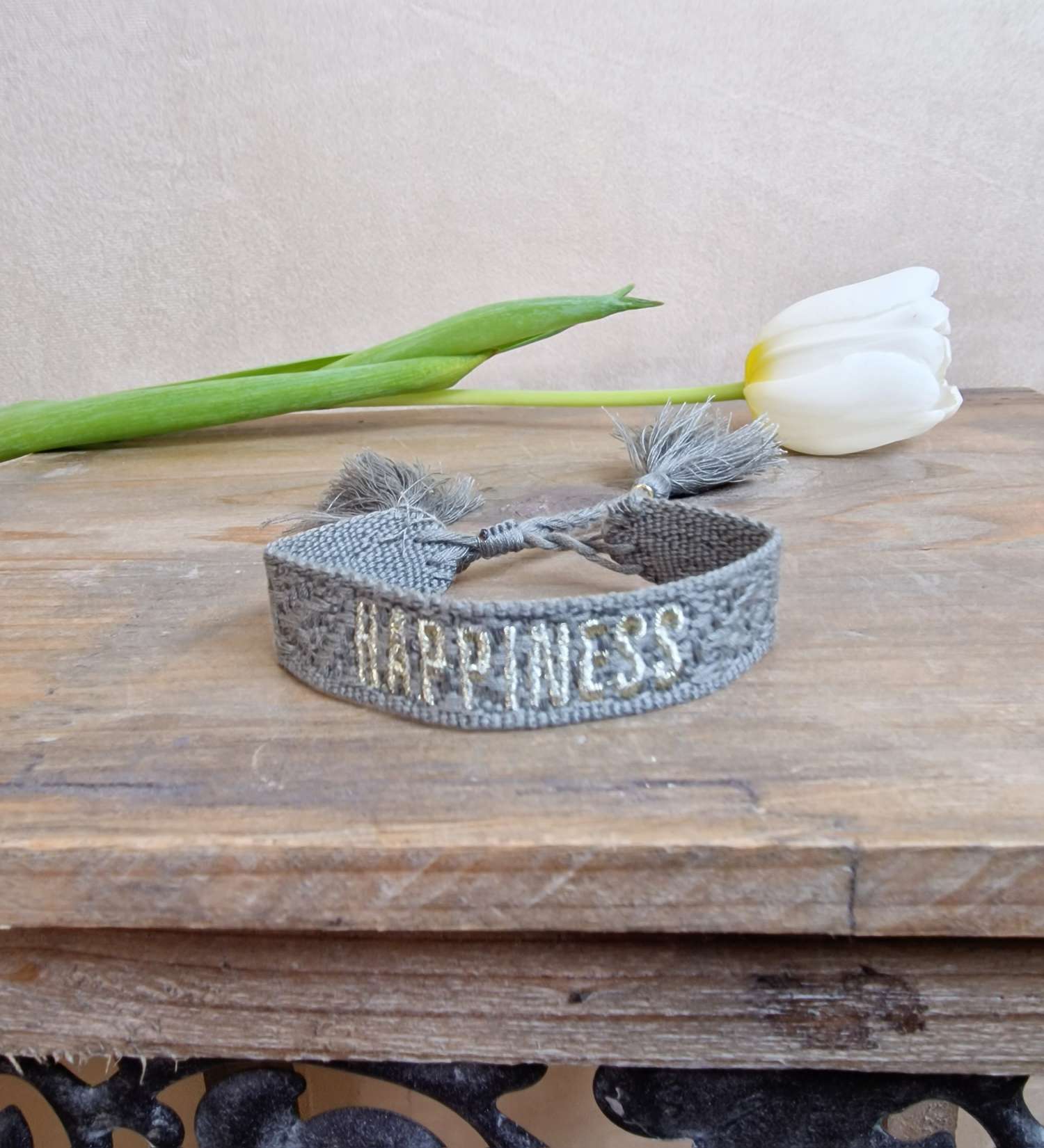 ARMBAND BRACELET BOHEMIAN NATUR GRAU SIMPLE HAPPINESS  Textil  Goldfarbig Webarmband 