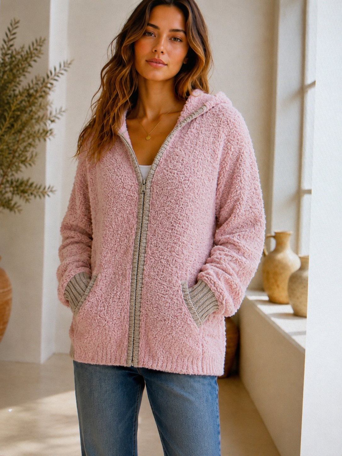 Kapuzen-Cardigan Boucle I SJ0025 I Made in Italy 34-40/42 Strickjacke