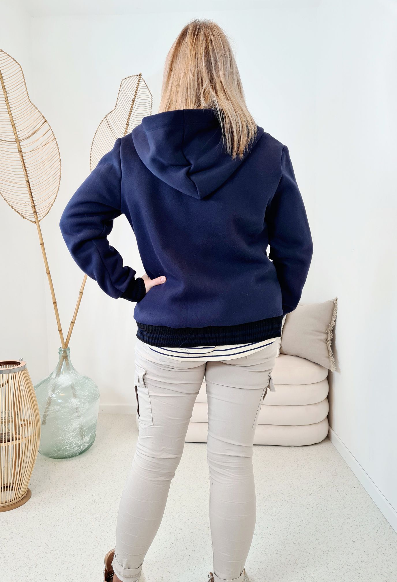 HOODIE SWEATER JACKE LOTTI BLAU Made in Italy Oversize 34-42 versch. Farben HOODIE SWEATER JACKE LOTTI BLAU Made in Italy Oversize 34-42 versch. Farben