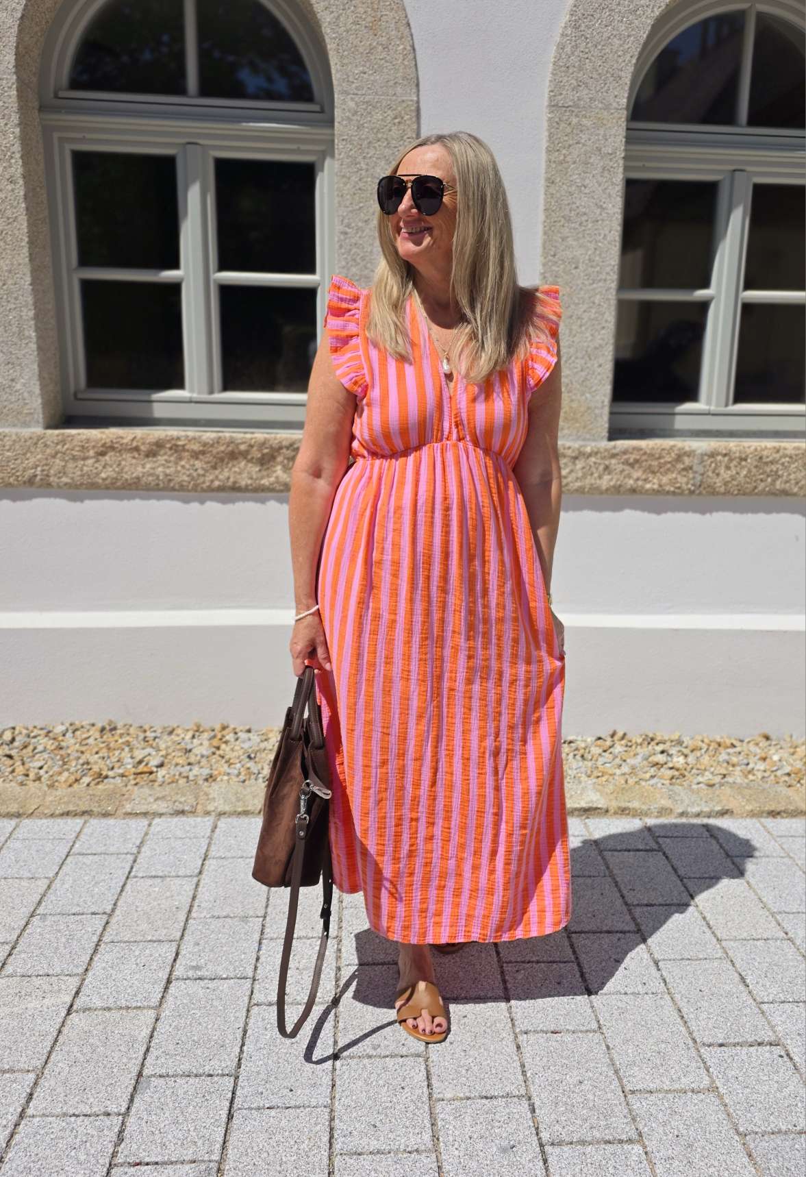 MUSSELIN KLEID ZOE STRIPES 34 - 42 Made in Italy ärmellos Rüsche 