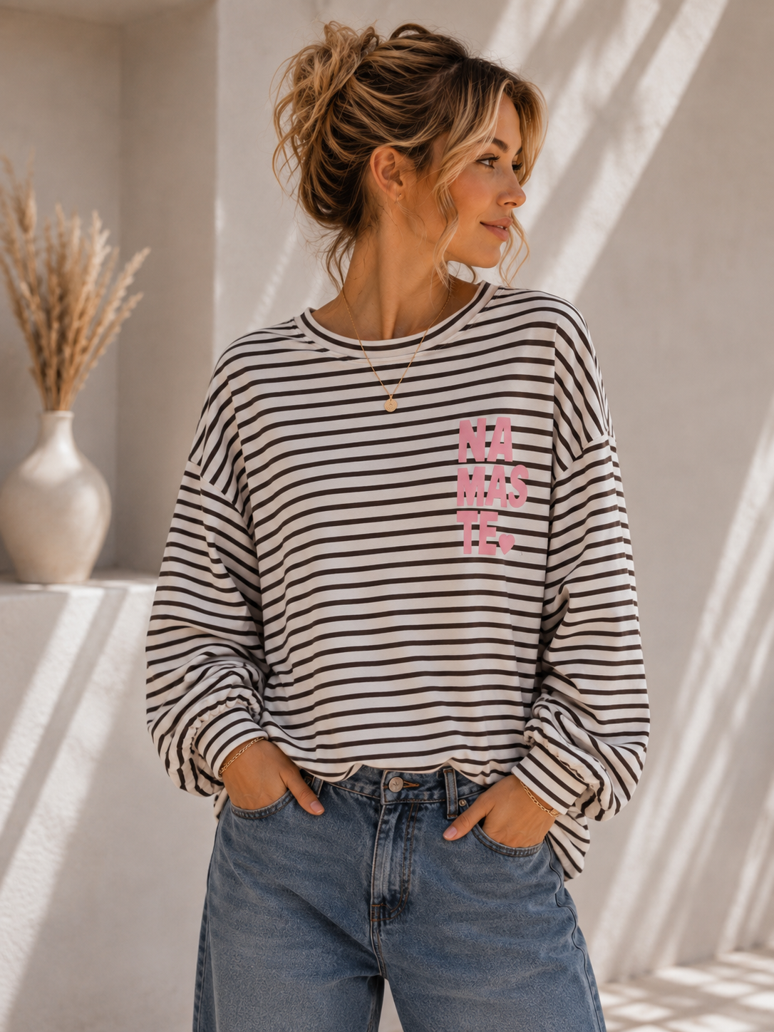Sweatshirt – Sweater No. SW013 | Streifenlook | Oversize | Made in Italy | passend bis Gr. 42/44