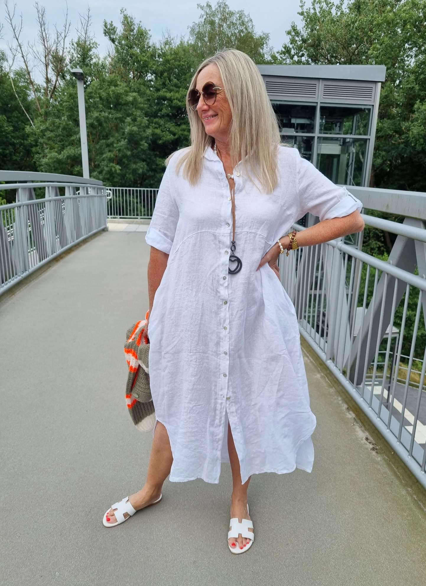 LINEN DESS WILMA WEISS 34-42 Made in Italy Leinen Kleid Long Bluse Mantel LINEN DESS WILMA WEISS 34-42 Made in Italy Leinen Kleid Long Bluse Mantel