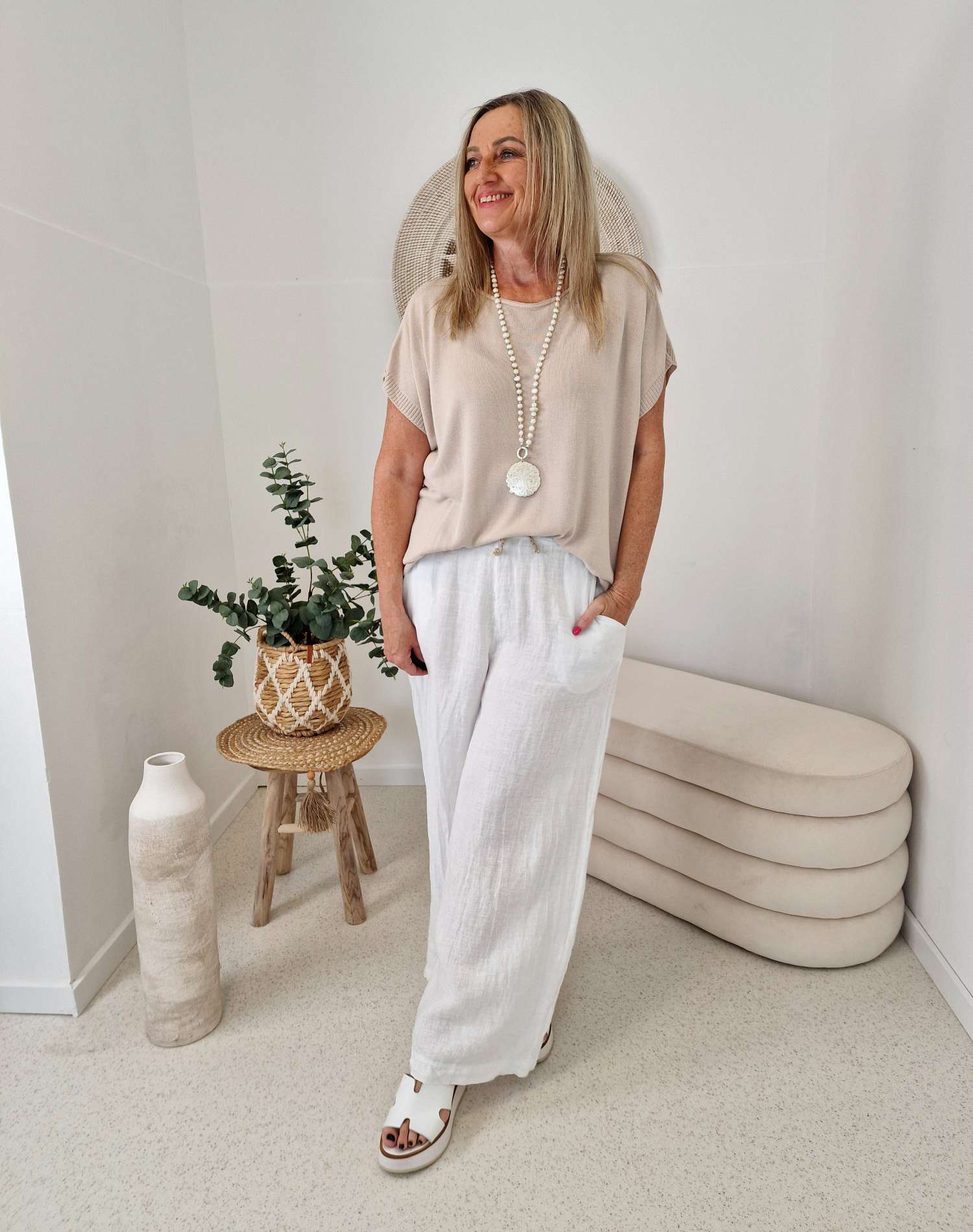 BASIC SHIRT CARRIE STRICK  BEIGE Made in Italy 36 -42 Pullover