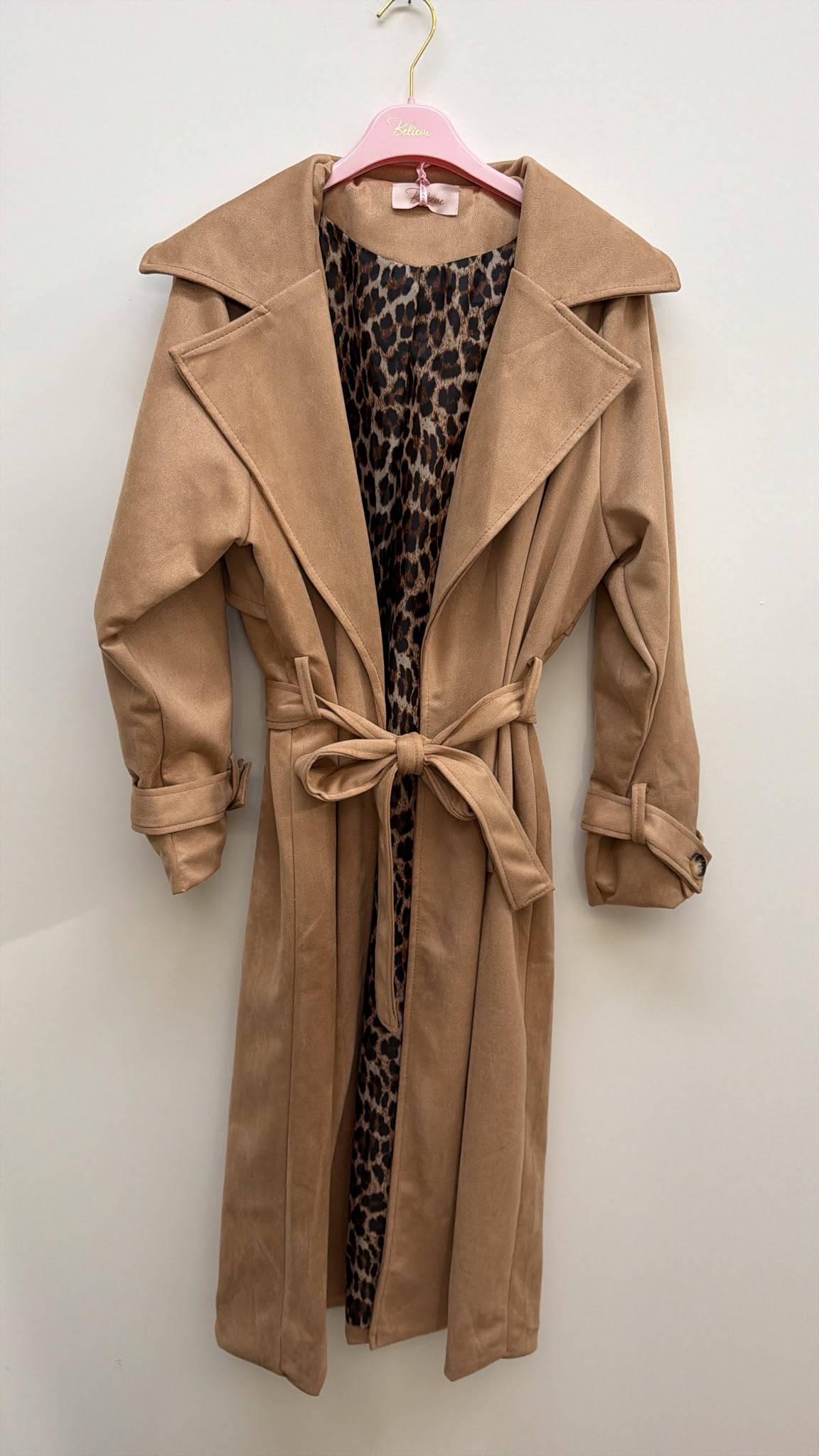 Tansania – Trenchcoat Mantel in Velourleder-Optik mit Leo-Futter | Made in Italy
