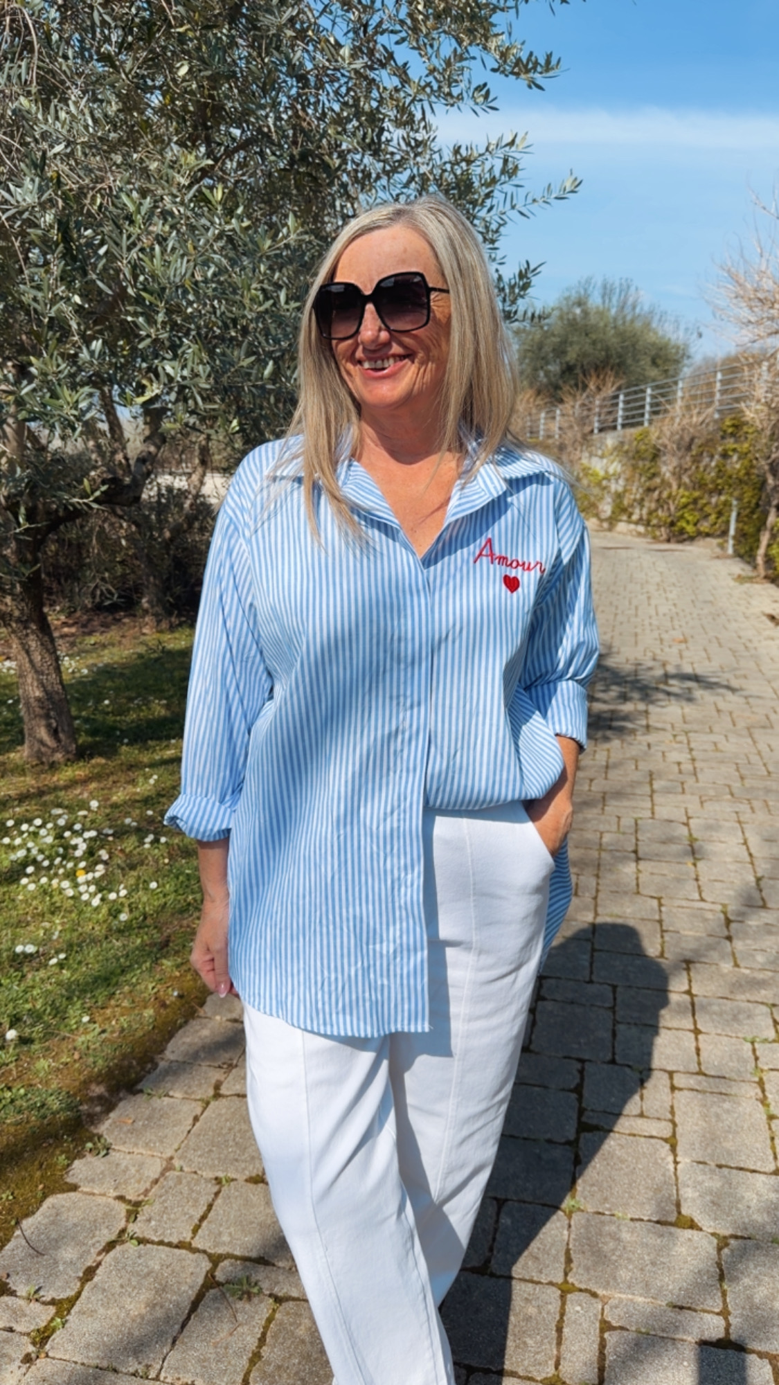 Bluse Almeria Amore Streifenlook 34-42 Made in Italy