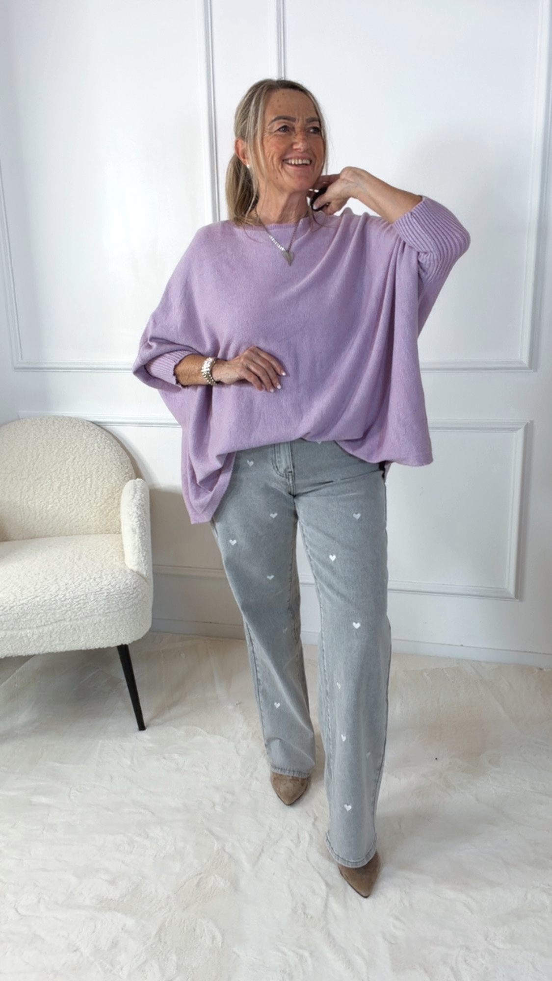 OVERSIZE KNIT SWEATER STRICK PULLOVER LILLE Made in Italy 34 - 48/50