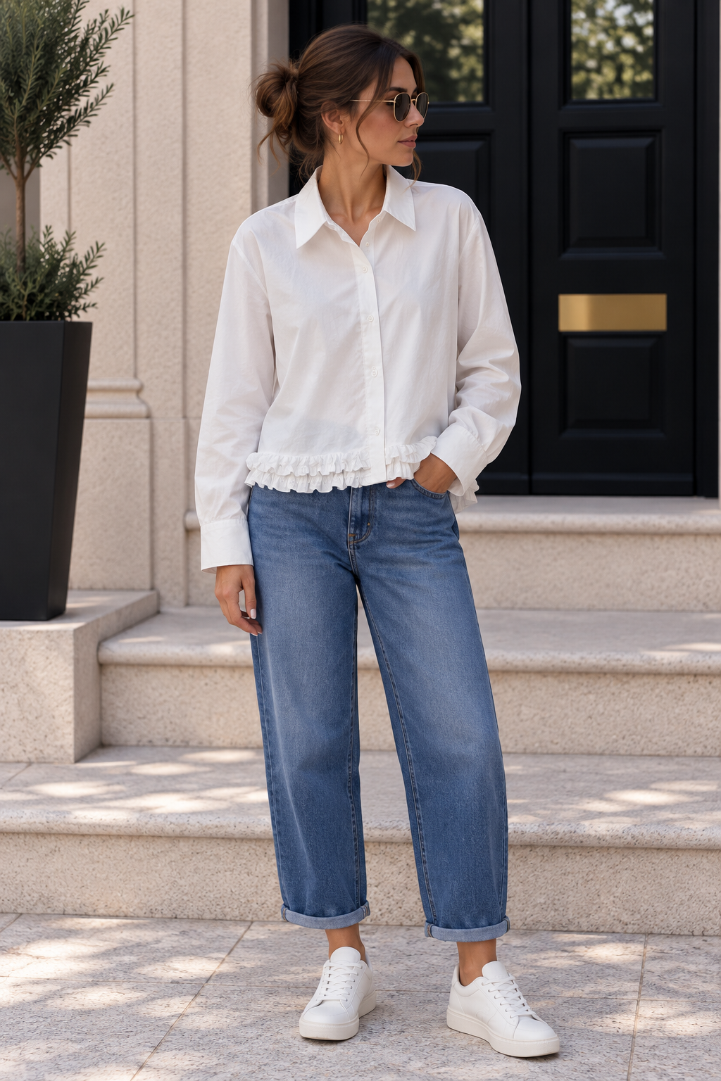 Baumwollbluse mit Rüschen I B0052 I Made in Italy 34-40