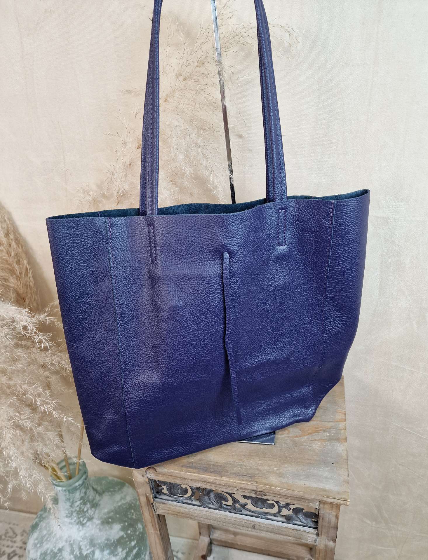 BASIC LEDER SHOPPER MARA AUBERGINE Made in Italy Ledertasche Tasche BASIC LEDER SHOPPER MARA AUBERGINE Made in Italy Ledertasche Tasche